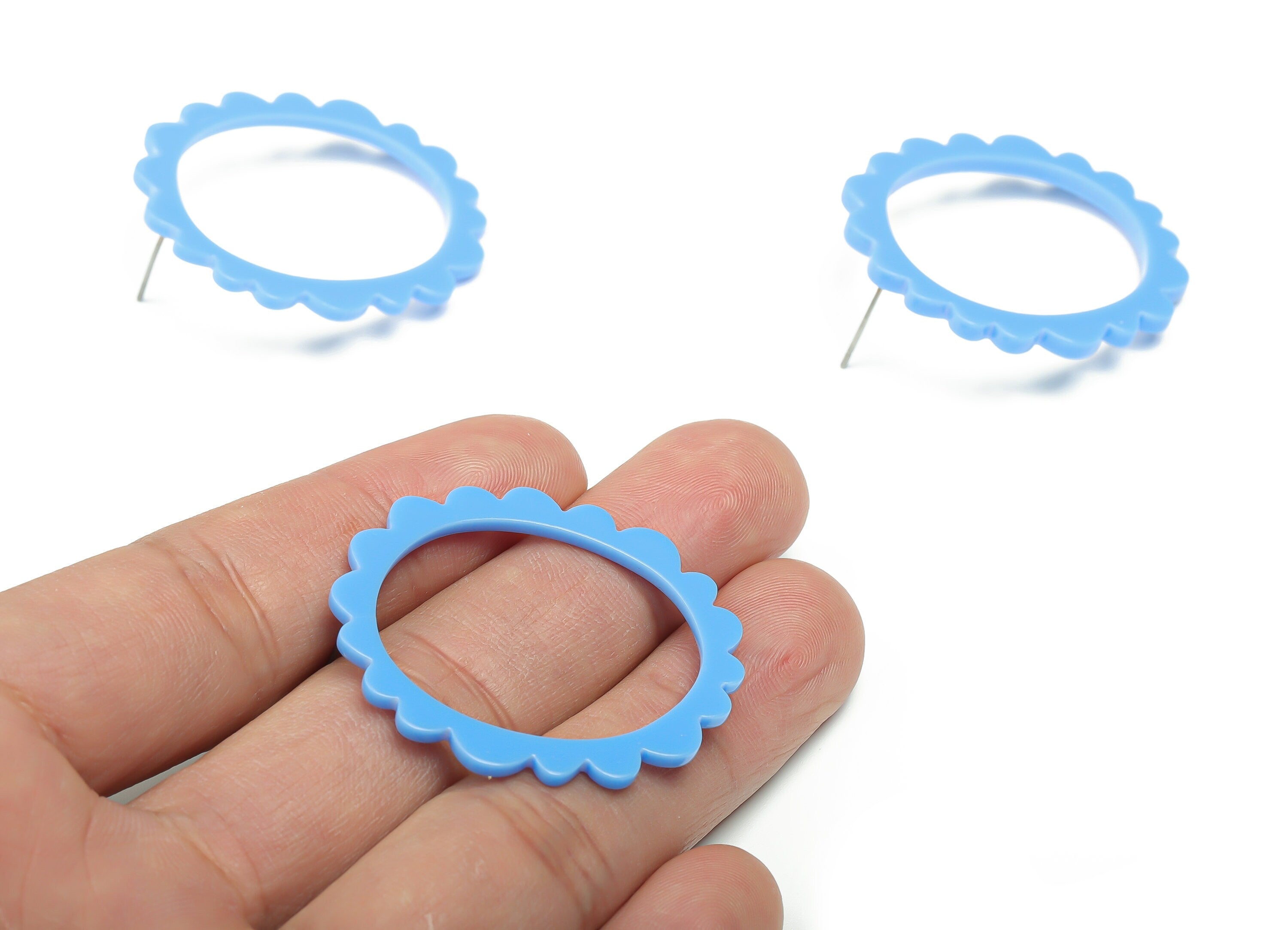 Acrylic Wave Oval Earring Post - Acrylic Flower Hoop Stud - 316 Surgical Stainless Steel - Color Code: A521 - 39.46x34.7x2.5mm - AC2359-A521 - DOMEDBAZAAR