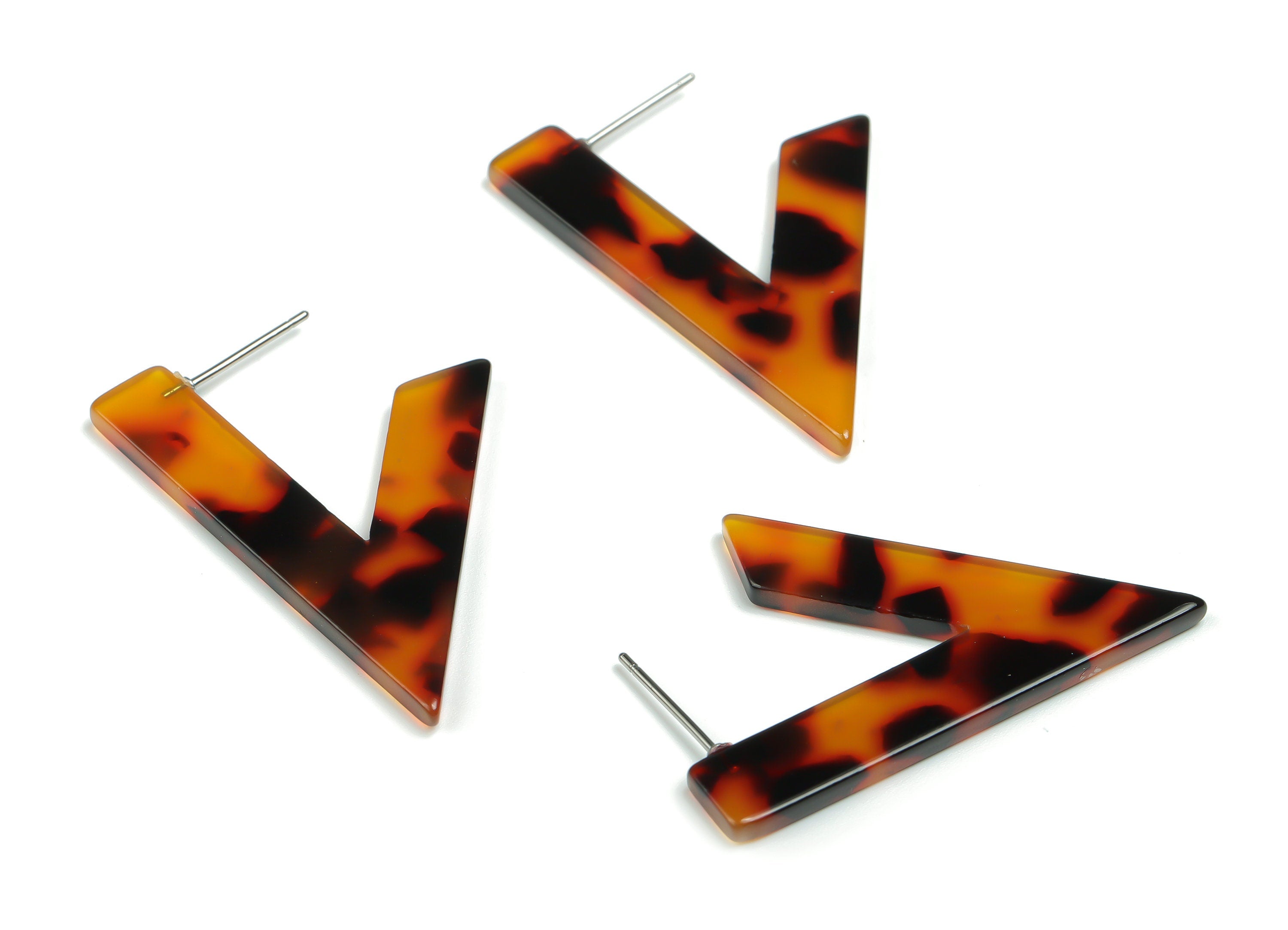 Acetate V Earring Post - Acetate V Stud - Tortoise Shell - 316 Stainless Steel Surgical - Color Code: A04 -39.39x25.3x2.5mm-AC2350-A04 - DOMEDBAZAAR