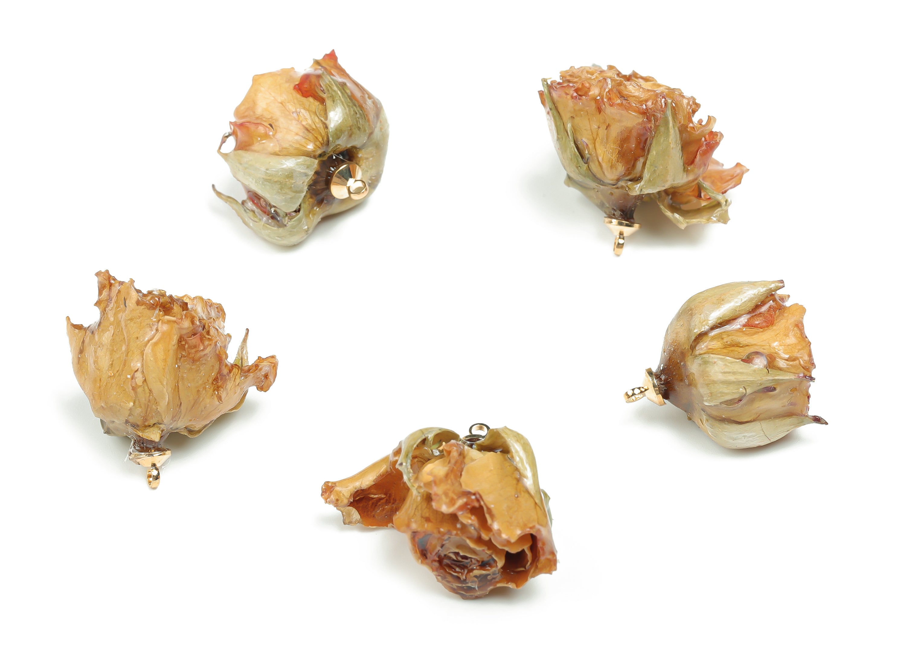 Brass Rose Model Earring Charms -Real Flower Pendant - Dried Real Flower Pendant -Rose Model Earring Charms – 23.98x24.84x23.84mm - RC1196 - DOMEDBAZAAR