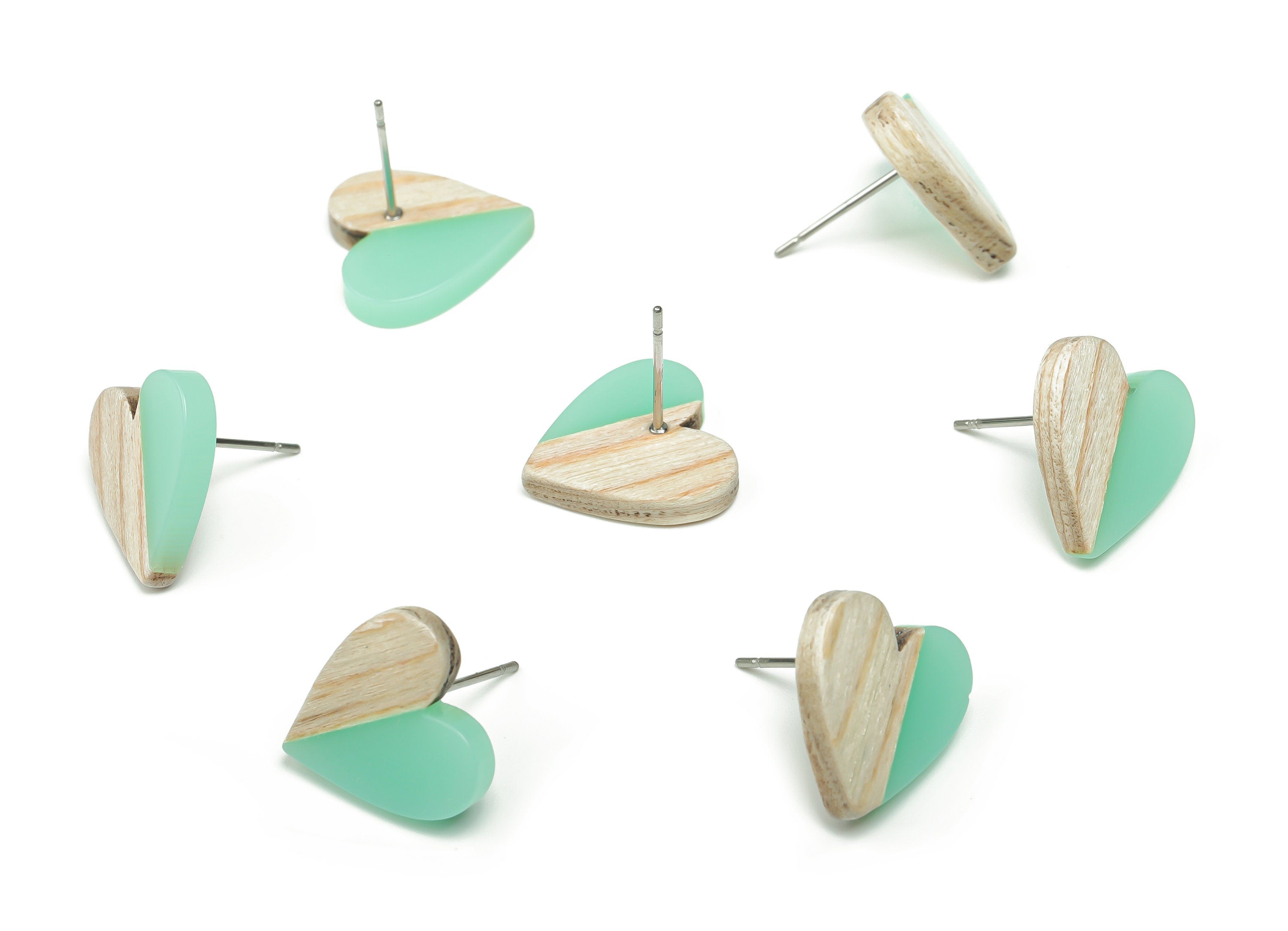 Resin Heart Earring Stud - Plain Wood Heart Post - 316 Surgical Stainless Steel Stud - Jewelry Making Supplies - 14.76x14.3x3.12mm - BB1133F - DOMEDBAZAAR