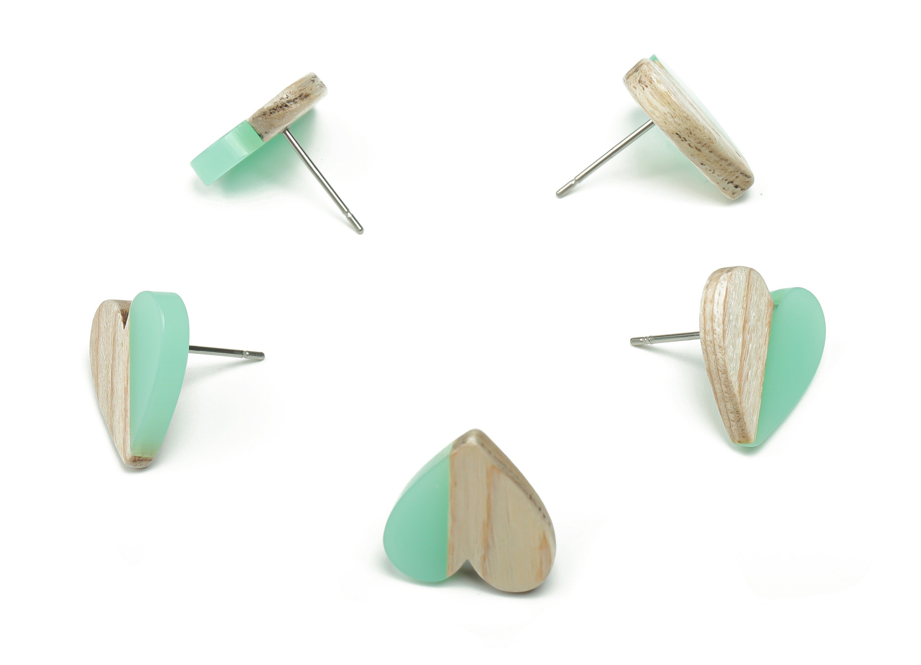 Resin Heart Earring Stud - Plain Wood Heart Post - 316 Surgical Stainless Steel Stud - Jewelry Making Supplies - 14.76x14.3x3.12mm - BB1133F - DOMEDBAZAAR