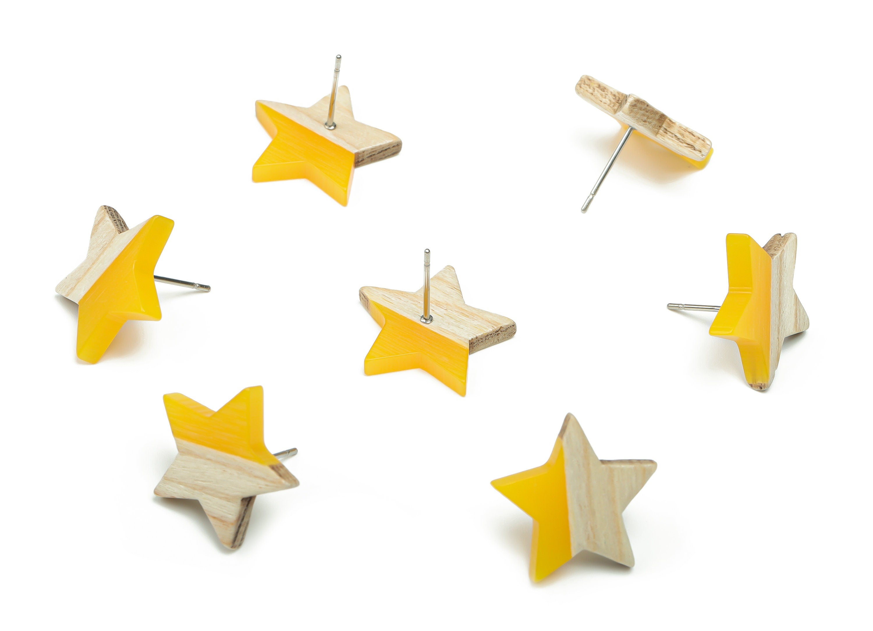 Plain Wood Star Earring Stud - Resin Star Post - 316 Surgical Stainless Steel Stud - Jewelry Making Supplies - 18.17x17.06x3.4mm - BB1131A - DOMEDBAZAAR