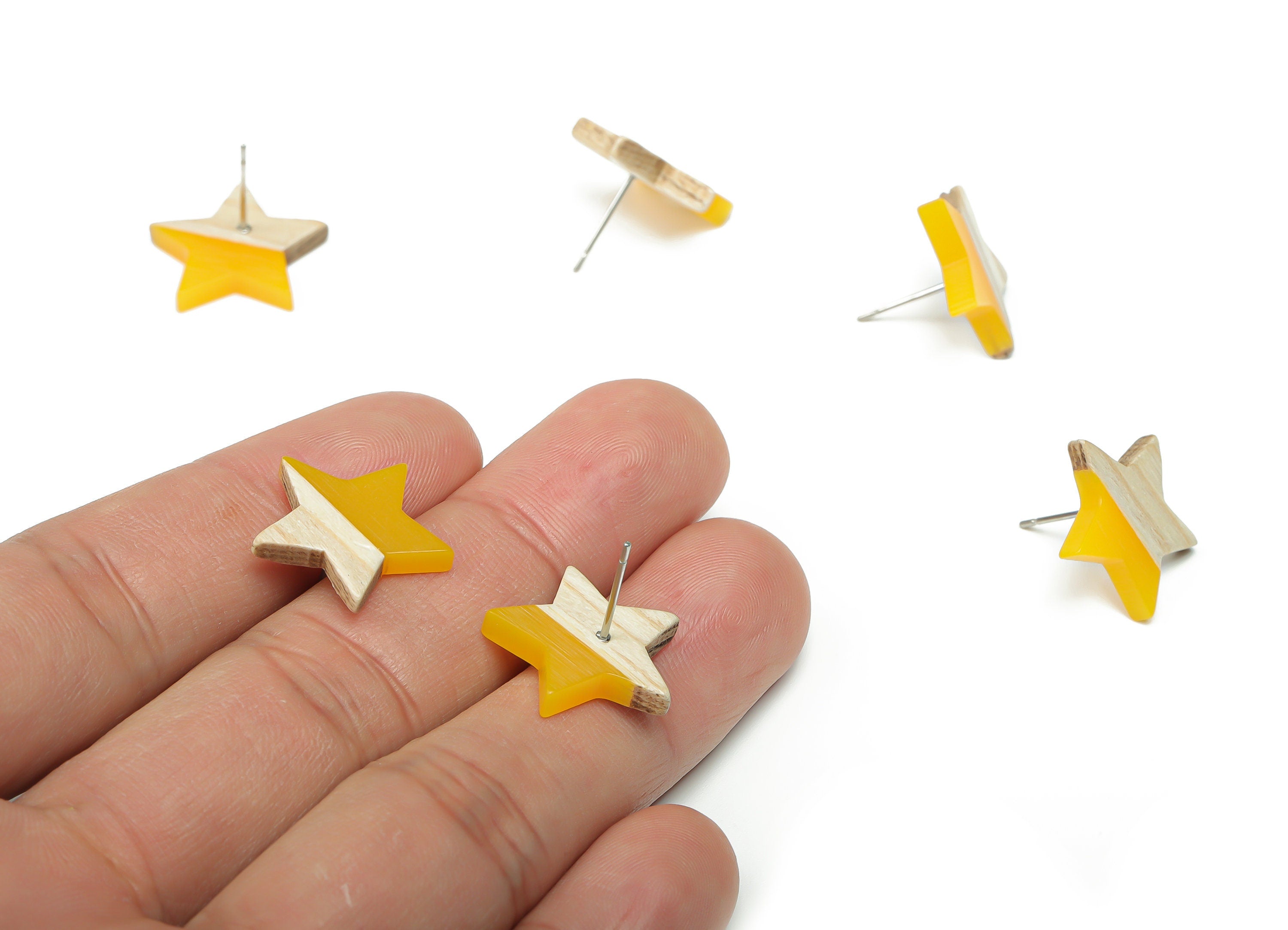 Plain Wood Star Earring Stud - Resin Star Post - 316 Surgical Stainless Steel Stud - Jewelry Making Supplies - 18.17x17.06x3.4mm - BB1131A - DOMEDBAZAAR