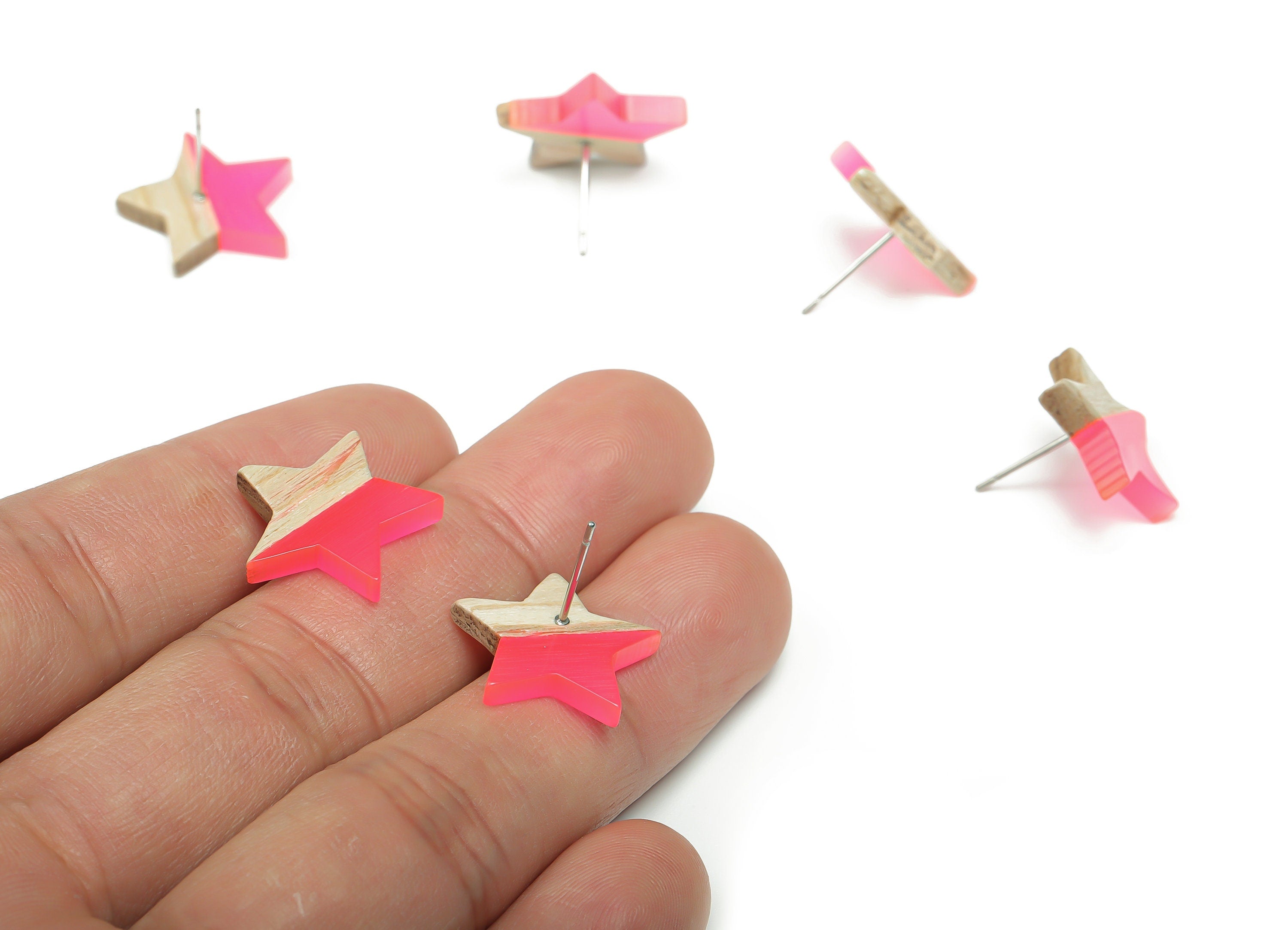 Plain Wood Star Earring Stud - Resin Star Post - 316 Surgical Stainless Steel Stud - Jewelry Making Supplies - 18.17x17.06x3.4mm - BB1131C - DOMEDBAZAAR