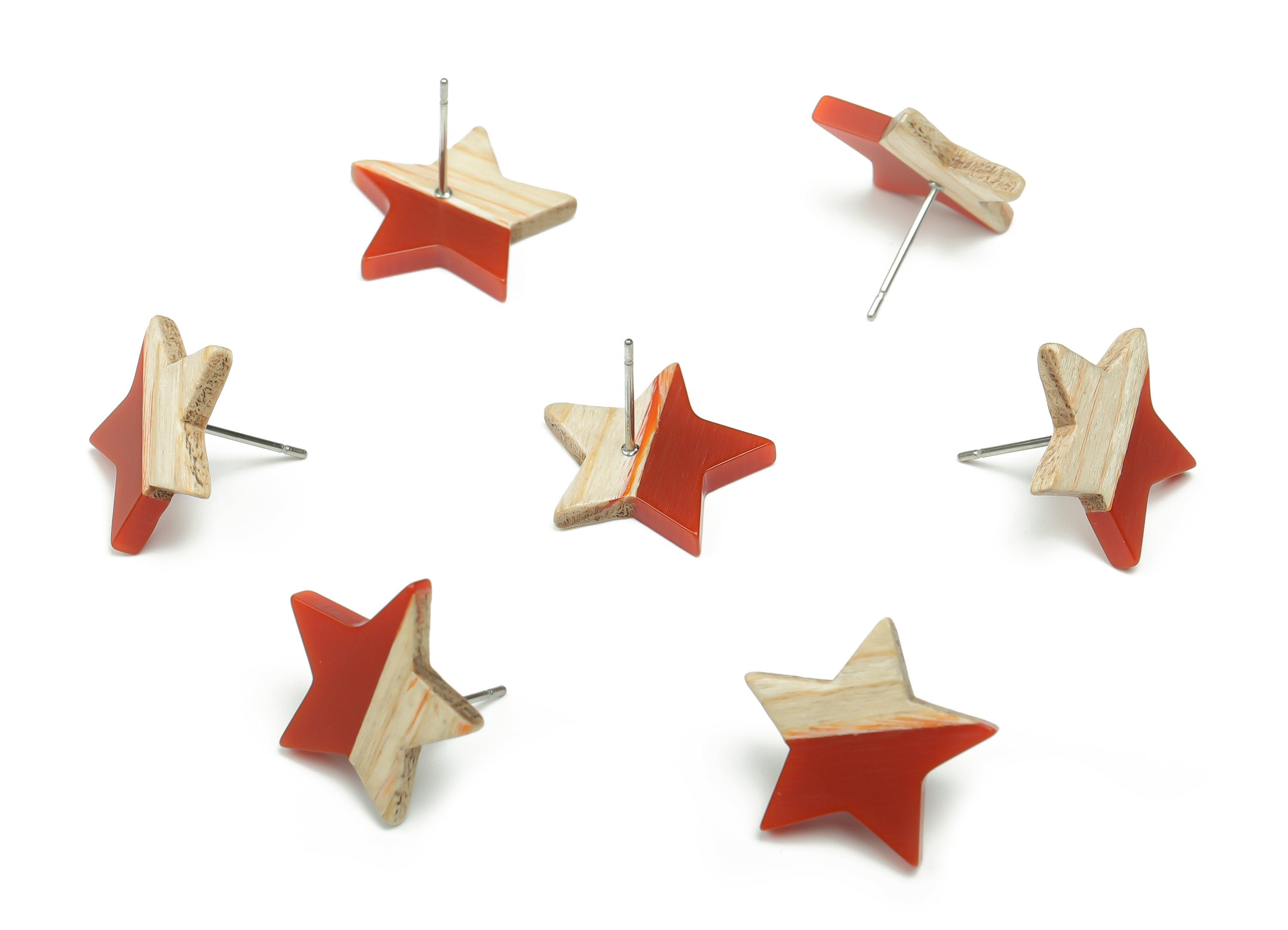 Plain Wood Star Earring Stud - Resin Star Post - 316 Surgical Stainless Steel Stud - Jewelry Making Supplies - 18.17x17.06x3.4mm - BB1131D - DOMEDBAZAAR