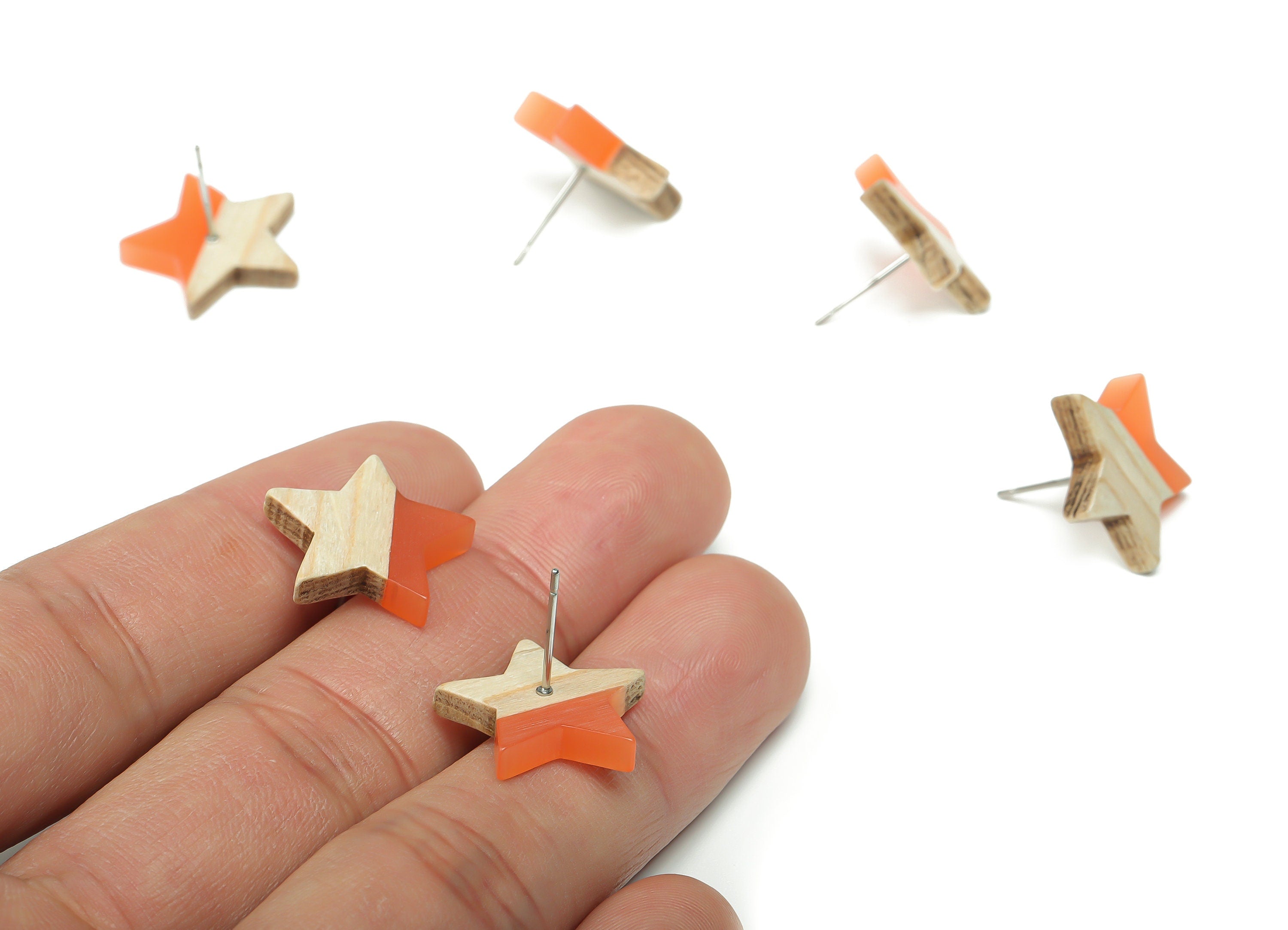 Plain Wood Star Earring Stud - Resin Star Post - 316 Surgical Stainless Steel Stud - Jewelry Making Supplies - 18.17x17.06x3.4mm - BB1131E - DOMEDBAZAAR