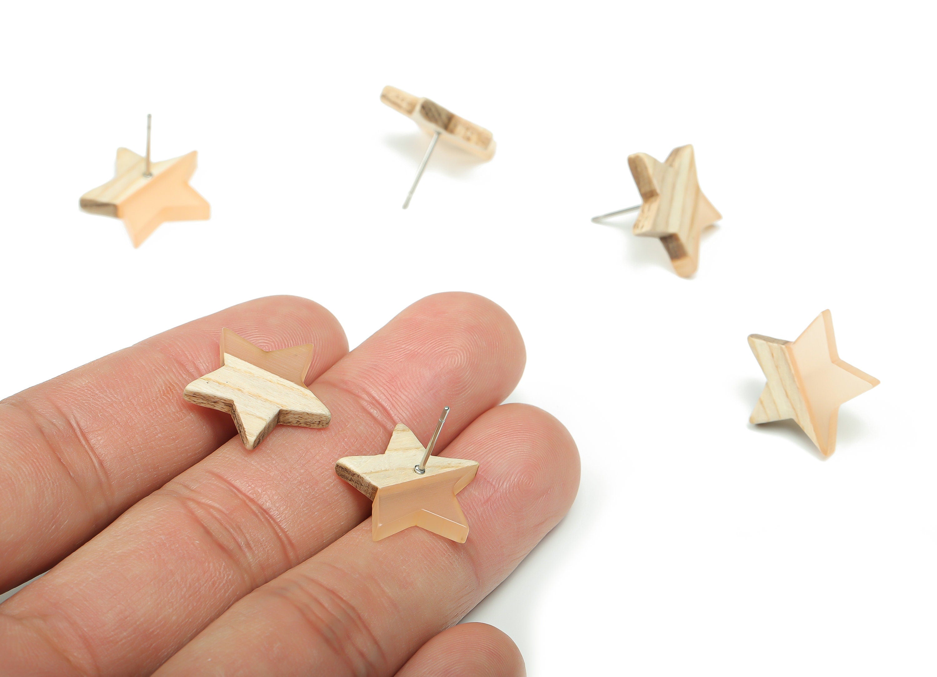 Plain Wood Star Earring Stud - Resin Star Post - 316 Surgical Stainless Steel Stud - Jewelry Making Supplies - 18.17x17.06x3.4mm - BB1131J - DOMEDBAZAAR