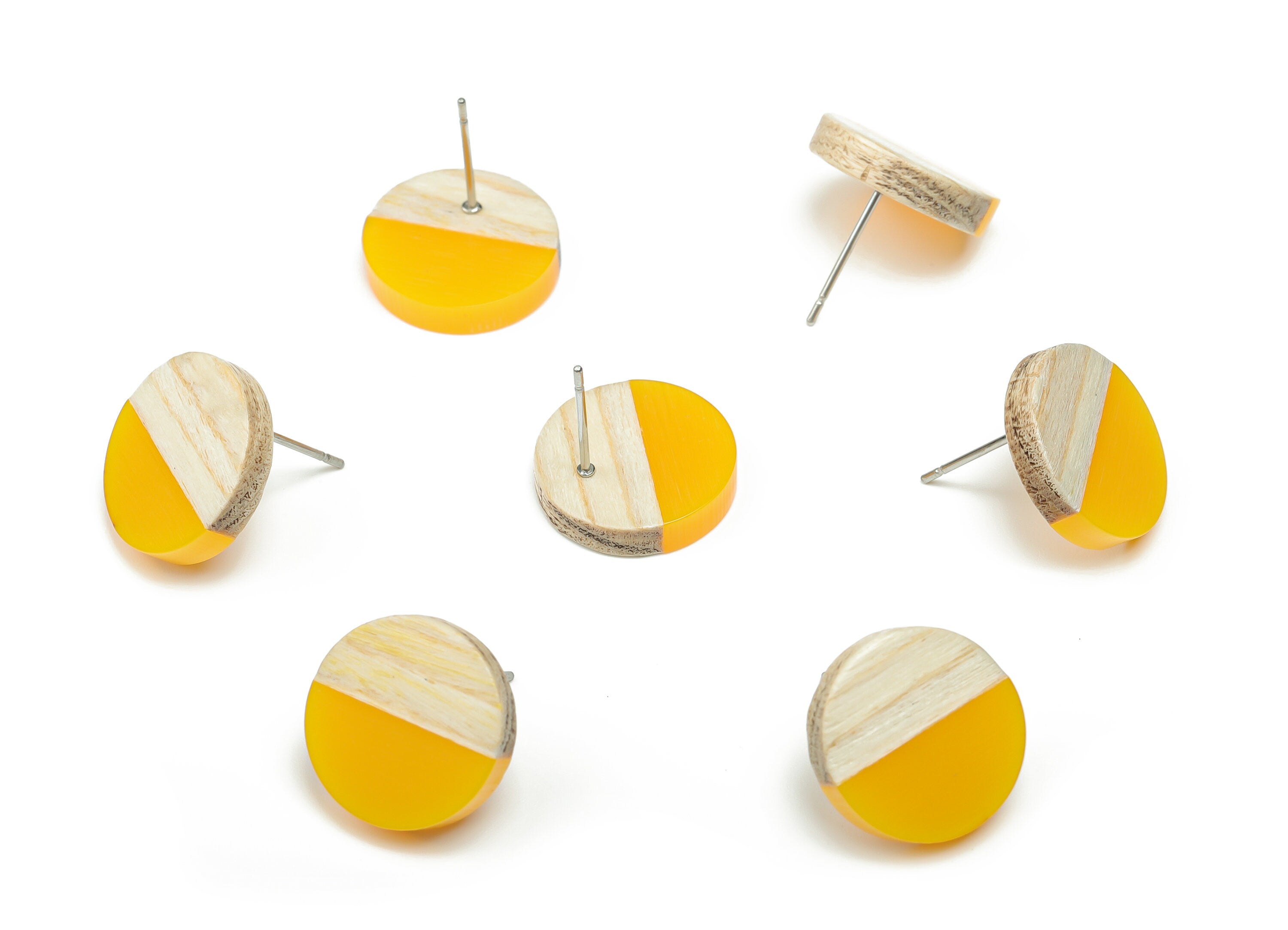 Plain Wood Round Earring Stud - Resin Circle Earring Post - 316 Surgical Stainless Steel Stud - Jewelry Supplies - 15.1x15.1x3.6mm - BB1132A - DOMEDBAZAAR