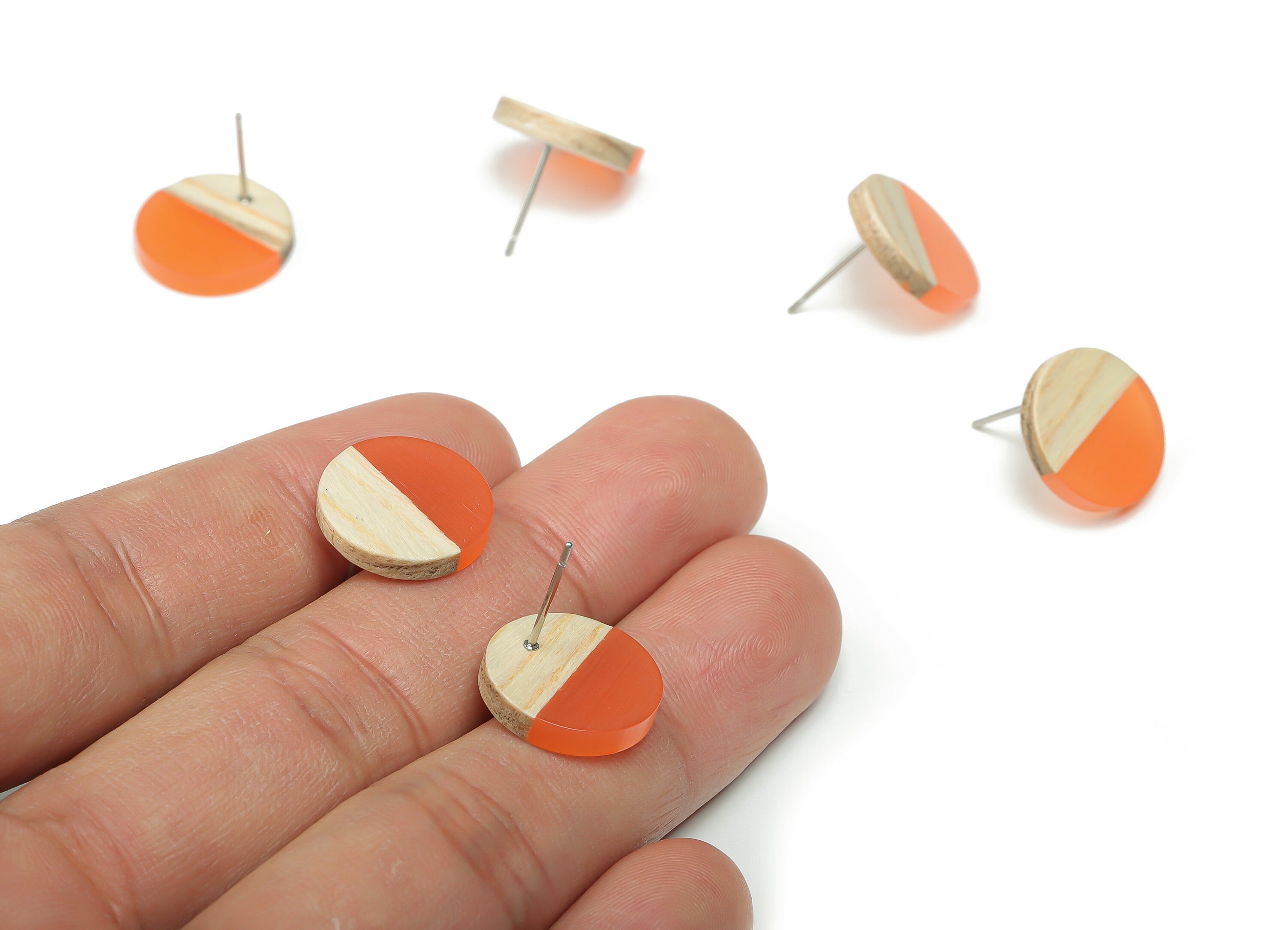 Plain Wood Round Earring Stud - Resin Circle Earring Post - 316 Surgical Stainless Steel Stud - Jewelry Supplies - 15.1x15.1x3.6mm - BB1132G - DOMEDBAZAAR