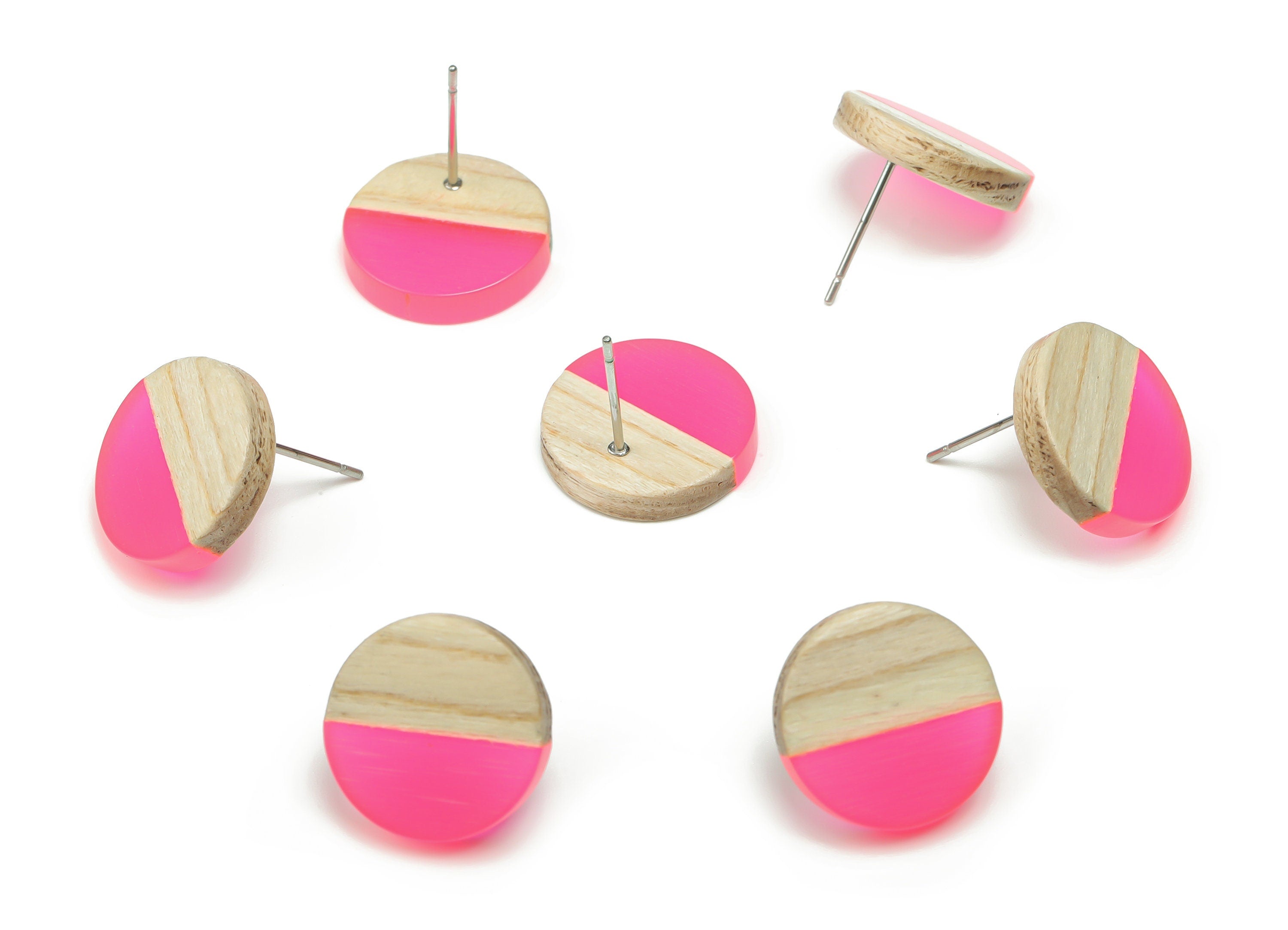 Plain Wood Round Earring Stud - Resin Circle Earring Post - 316 Surgical Stainless Steel Stud - Jewelry Supplies - 15.1x15.1x3.6mm - BB1132H - DOMEDBAZAAR