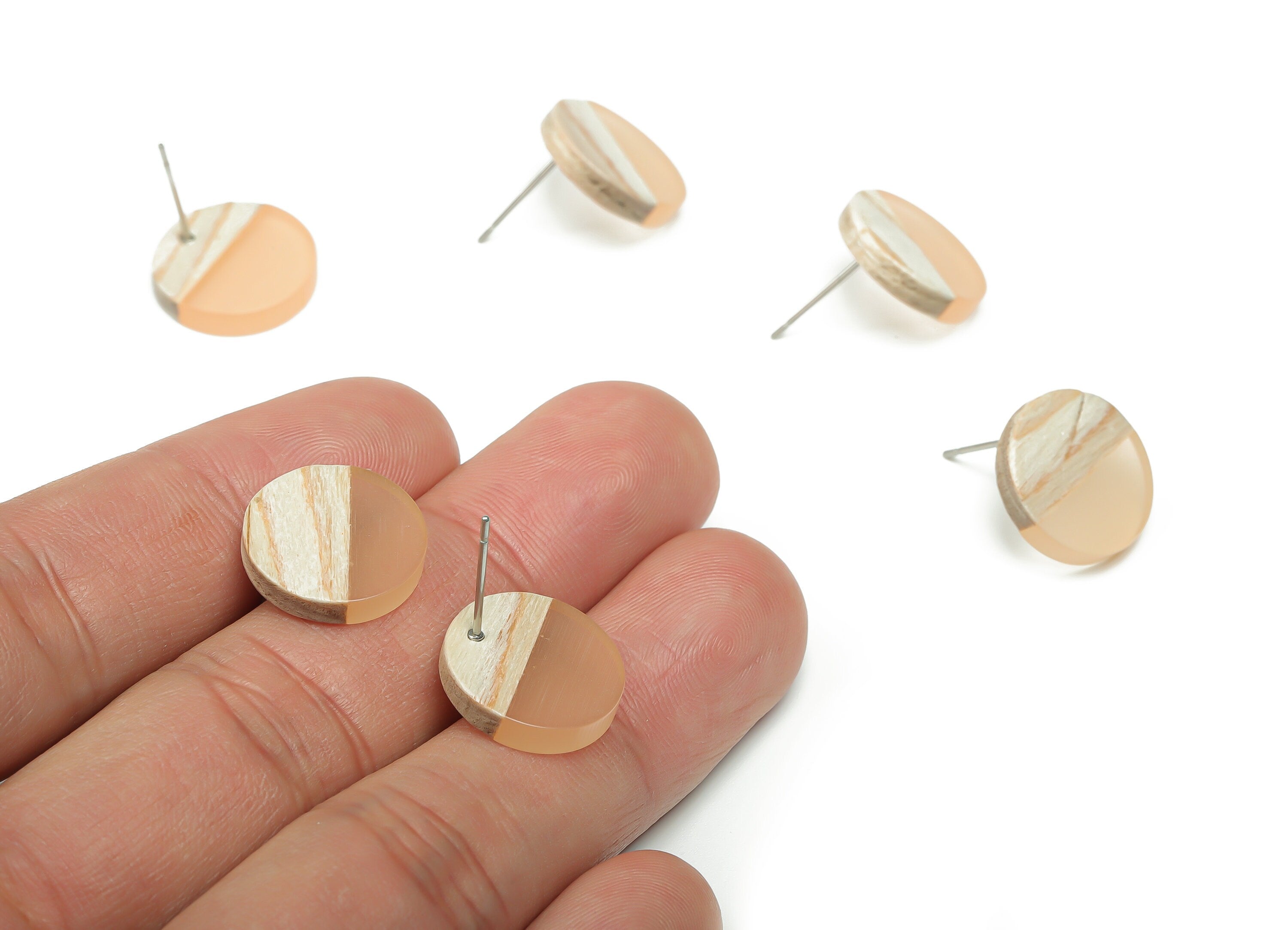 Plain Wood Round Earring Stud - Resin Circle Earring Post - 316 Surgical Stainless Steel Stud - Jewelry Supplies - 15.1x15.1x3.6mm - BB1132J - DOMEDBAZAAR