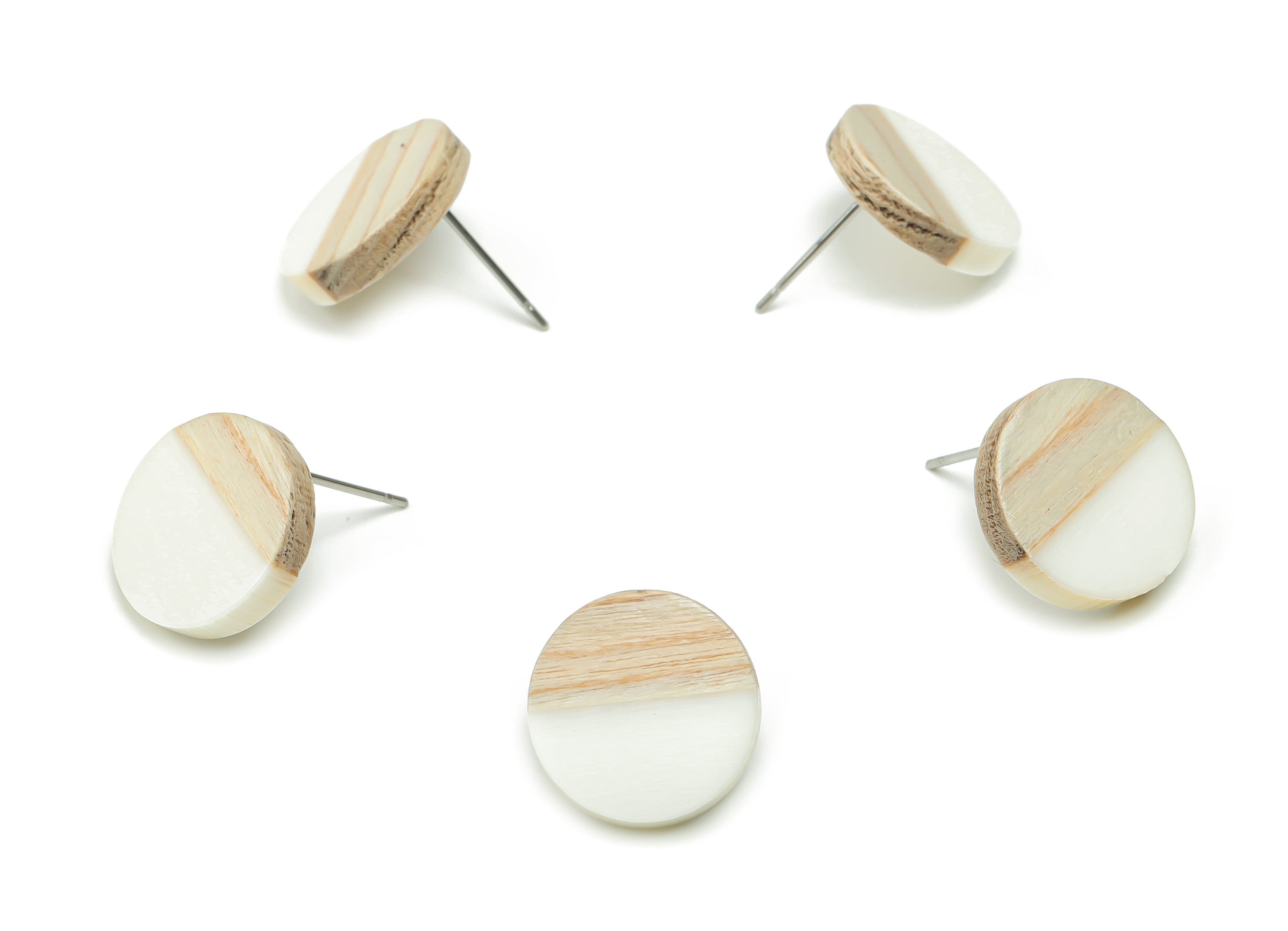 Plain Wood Round Earring Stud - Resin Circle Earring Post - 316 Surgical Stainless Steel Stud - Jewelry Supplies - 15.1x15.1x3.6mm - BB1132M - DOMEDBAZAAR