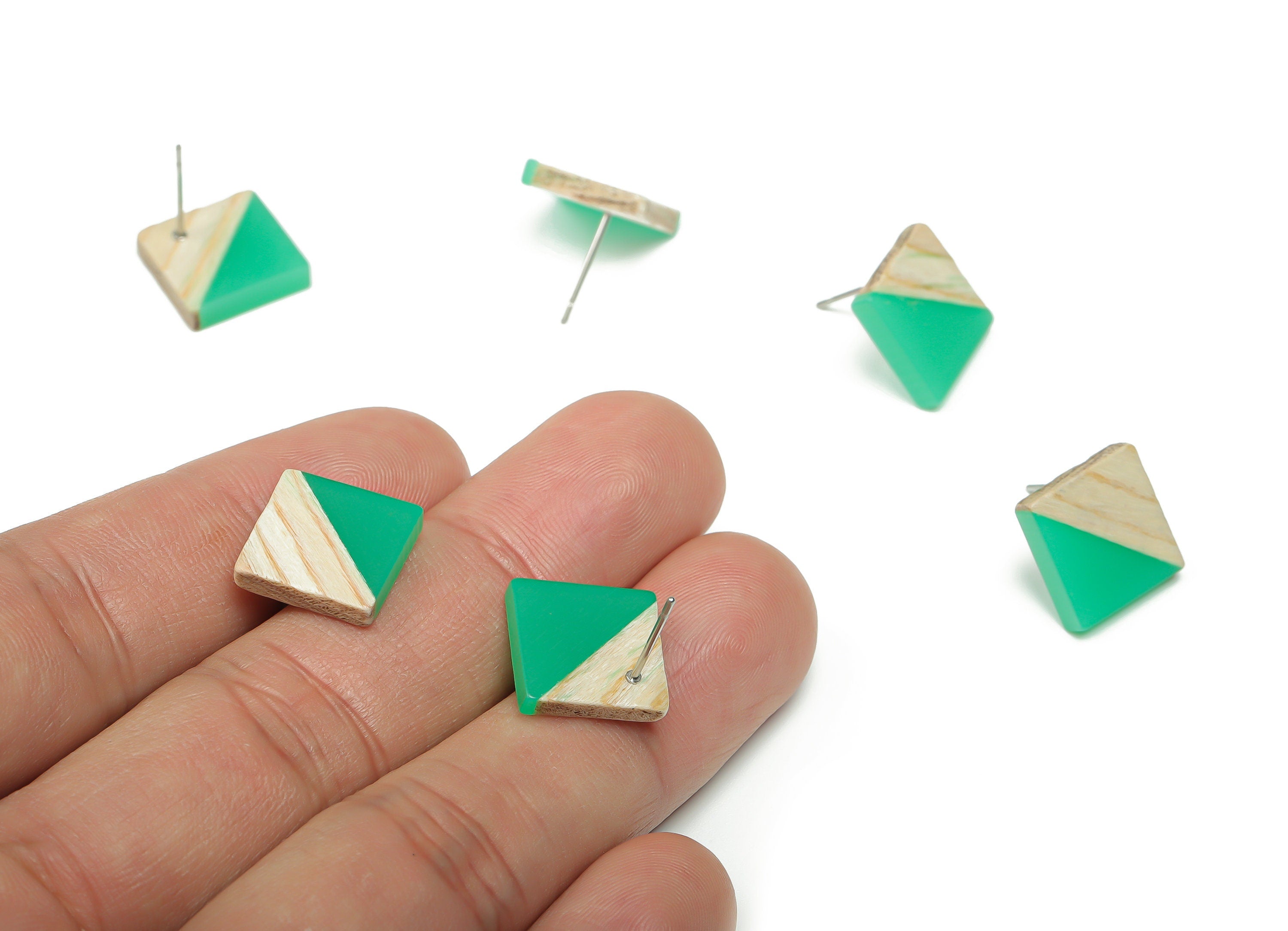 Plain Wood Square Earring Stud - Resin Square Post - 316 Surgical Stainless Steel Stud - Jewelry Supplies - 12.81x12.74x2.96mm - BB1134C - DOMEDBAZAAR