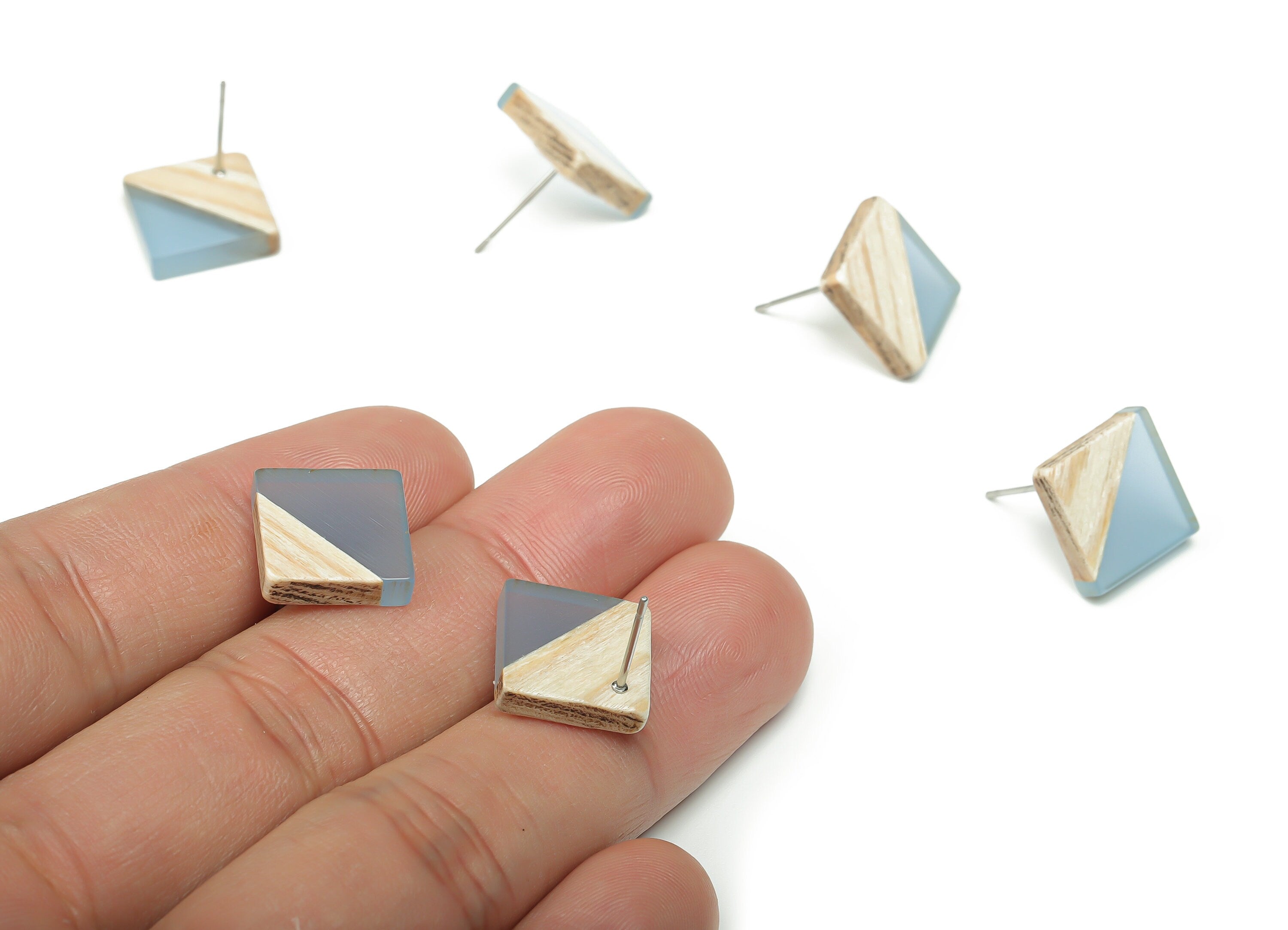 Plain Wood Square Earring Stud - Resin Square Post - 316 Surgical Stainless Steel Stud - Jewelry Supplies - 12.81x12.74x2.96mm - BB1134M - DOMEDBAZAAR
