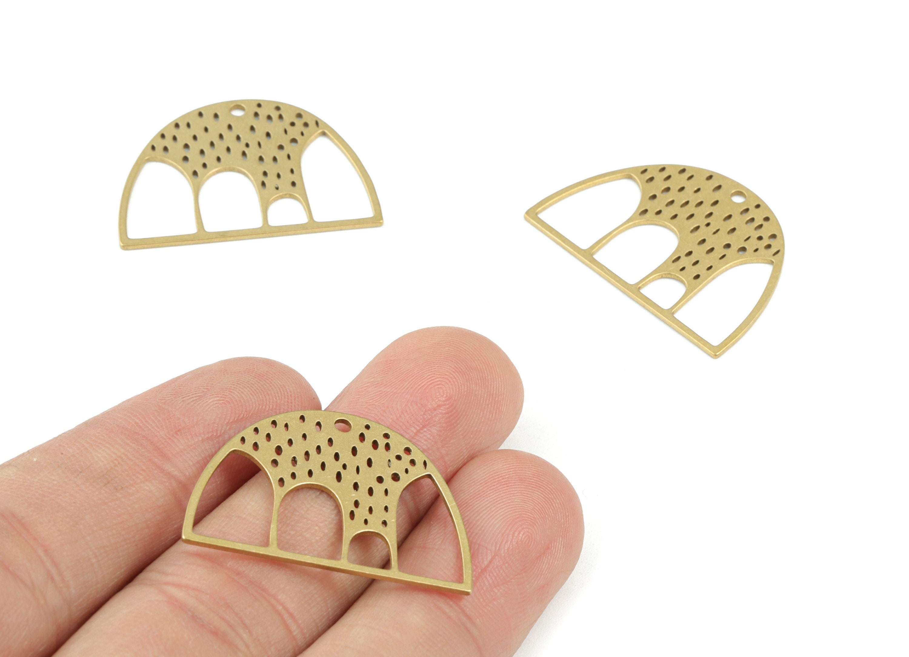 Brass Semicircle Earring Charms - Raw Brass Half Moon Domed Pendant - Jewelry Supplies - 30x21x0.8mm - PPM3456 - DOMEDBAZAAR