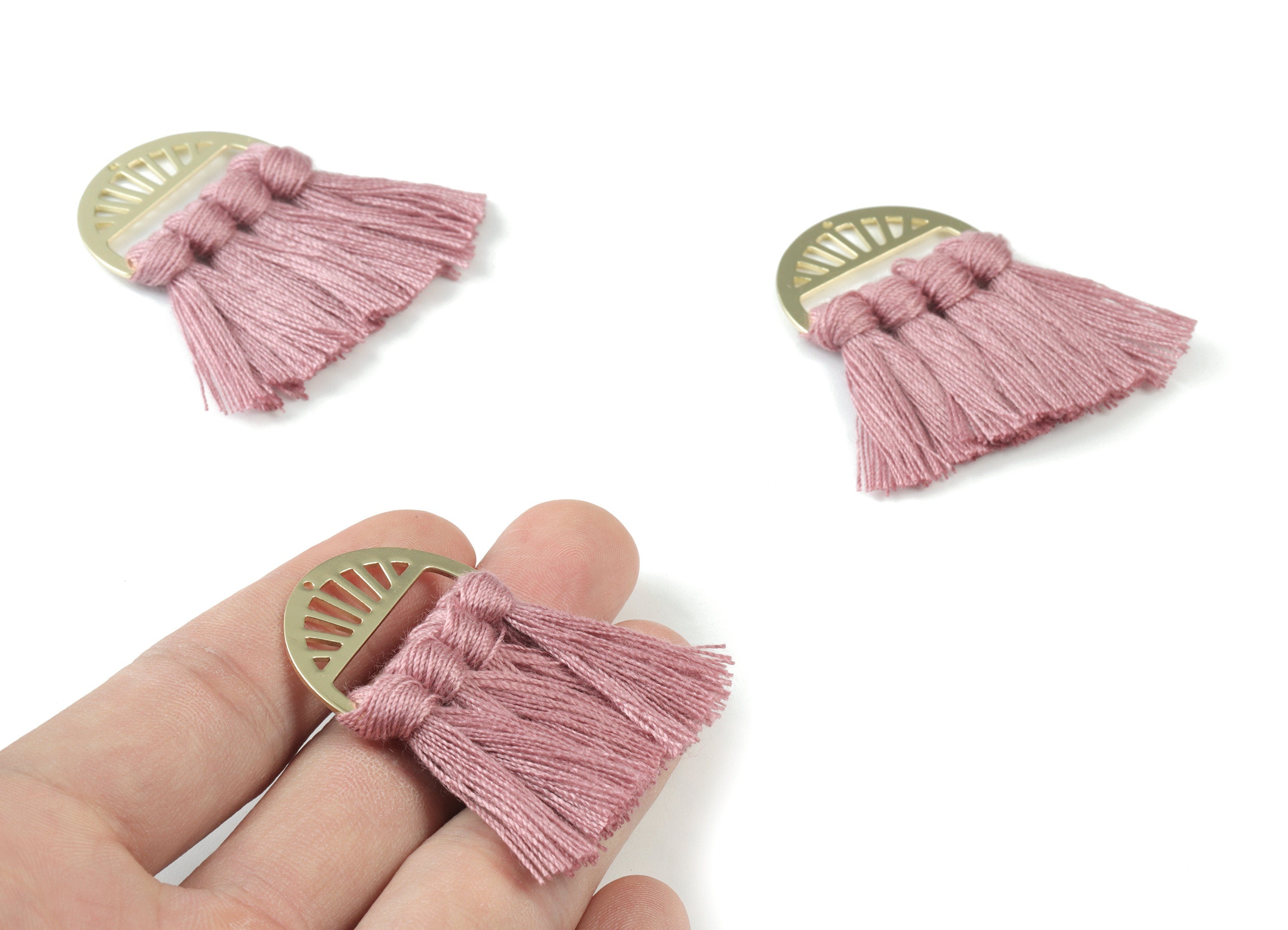 Gold Tone Plated Semi circle Brass - Half Moon Tassel Earring Charms - Cotton Purple Tassels - Fringe Tassel - 48.02x30.47x3.56mm - TSM3056P - DOMEDBAZAAR