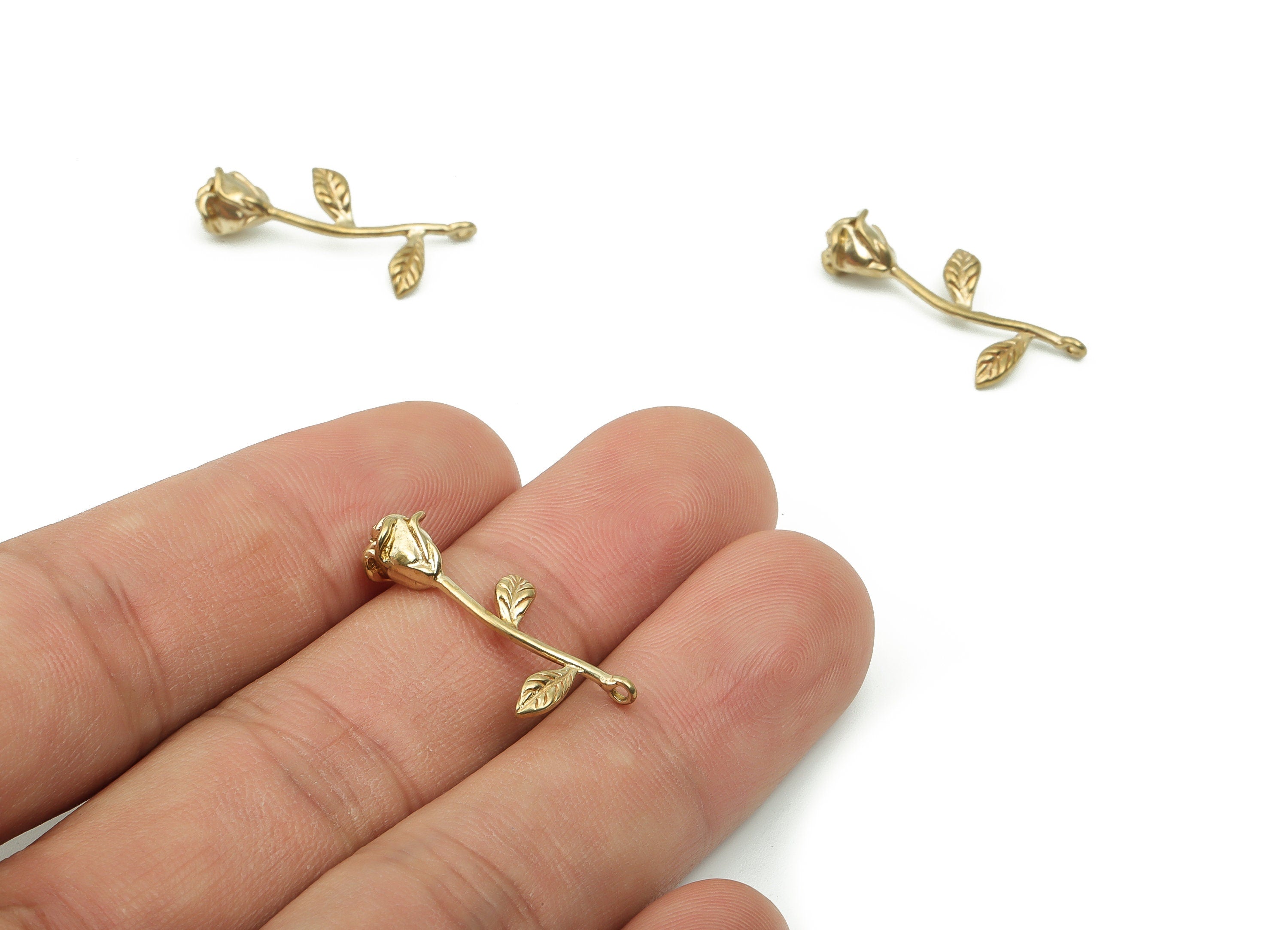 Brass Rose Flower Earrings Charm - Raw Brass Flower Pendant Charms - Flower Jewelry Findings - Jewelry Supplies -25.14x9.74x5.73mm- PP4847 - DOMEDBAZAAR