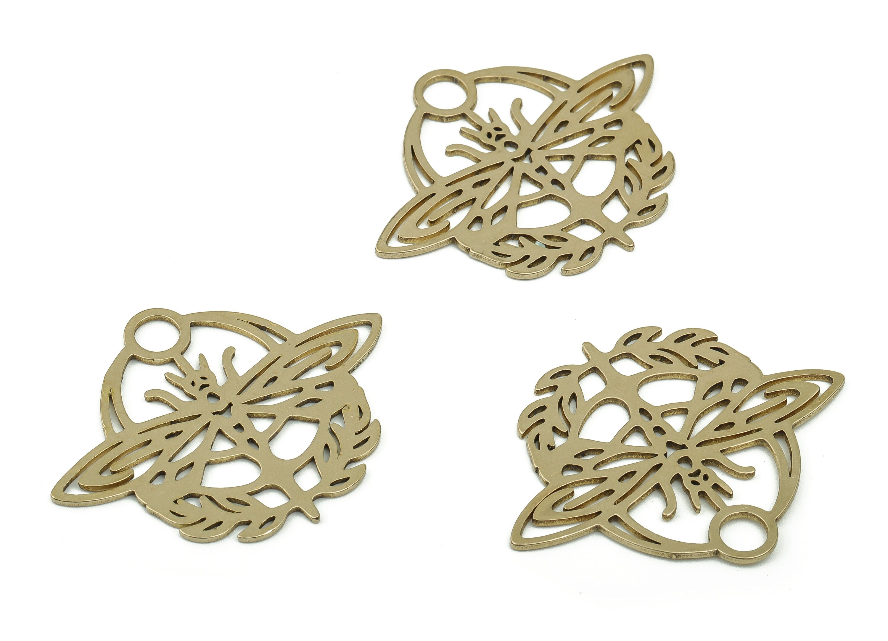 Brass Dragonfly Earring Charms - Raw Brass Wheat Ears Pendant - Dainty Insect  - Jewelry Making Supplies - 34.62x27.4x0.83mm - PPZ0010 - DOMEDBAZAAR