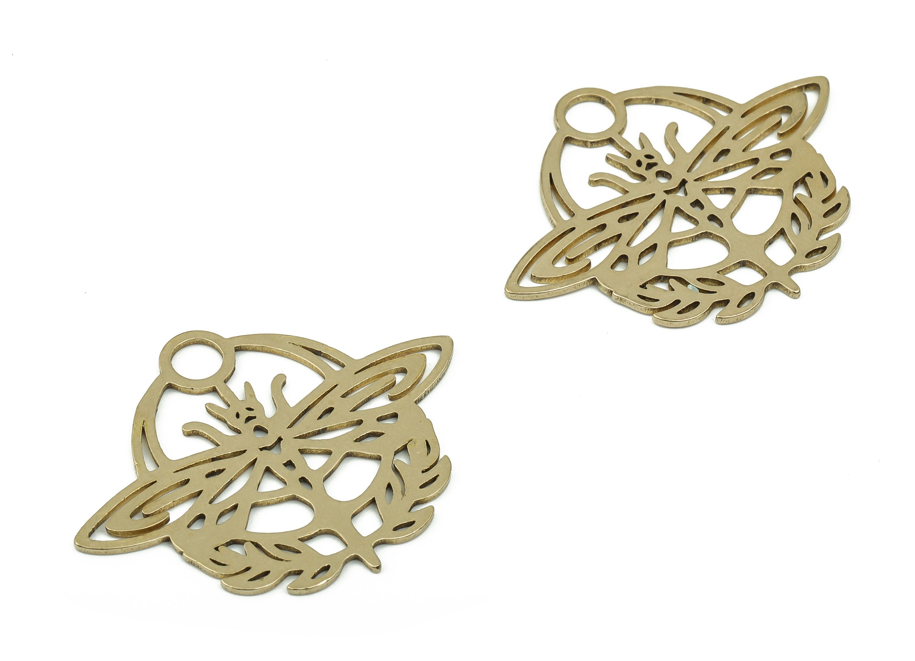 Brass Dragonfly Earring Charms - Raw Brass Wheat Ears Pendant - Dainty Insect  - Jewelry Making Supplies - 34.62x27.4x0.83mm - PPZ0010 - DOMEDBAZAAR