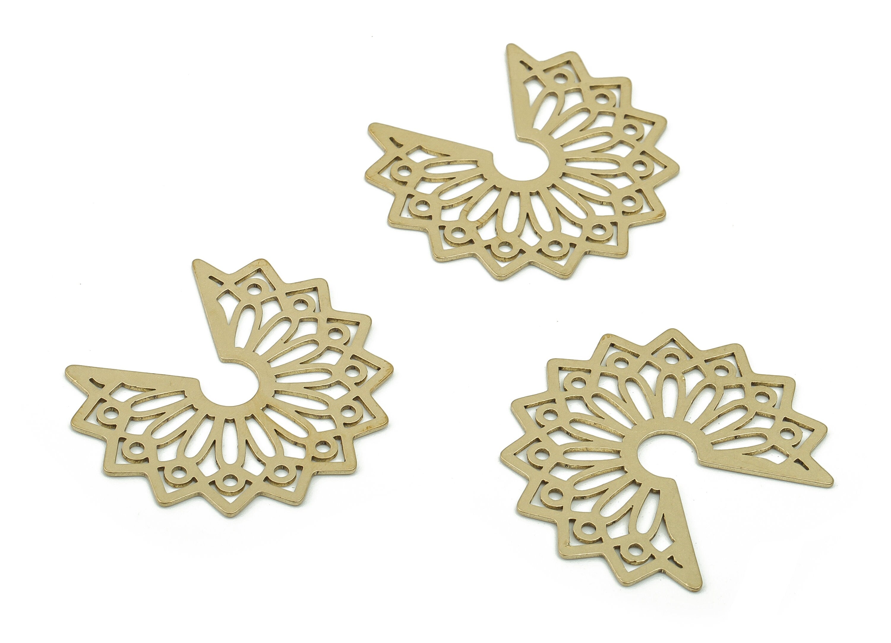 Raw Brass Flower Earrings Charm - Brass Flower Pendant Charm - Flower Earring Connector - Brass Connector Charm -29.83x27.19x0.64mm- PP4838 - DOMEDBAZAAR