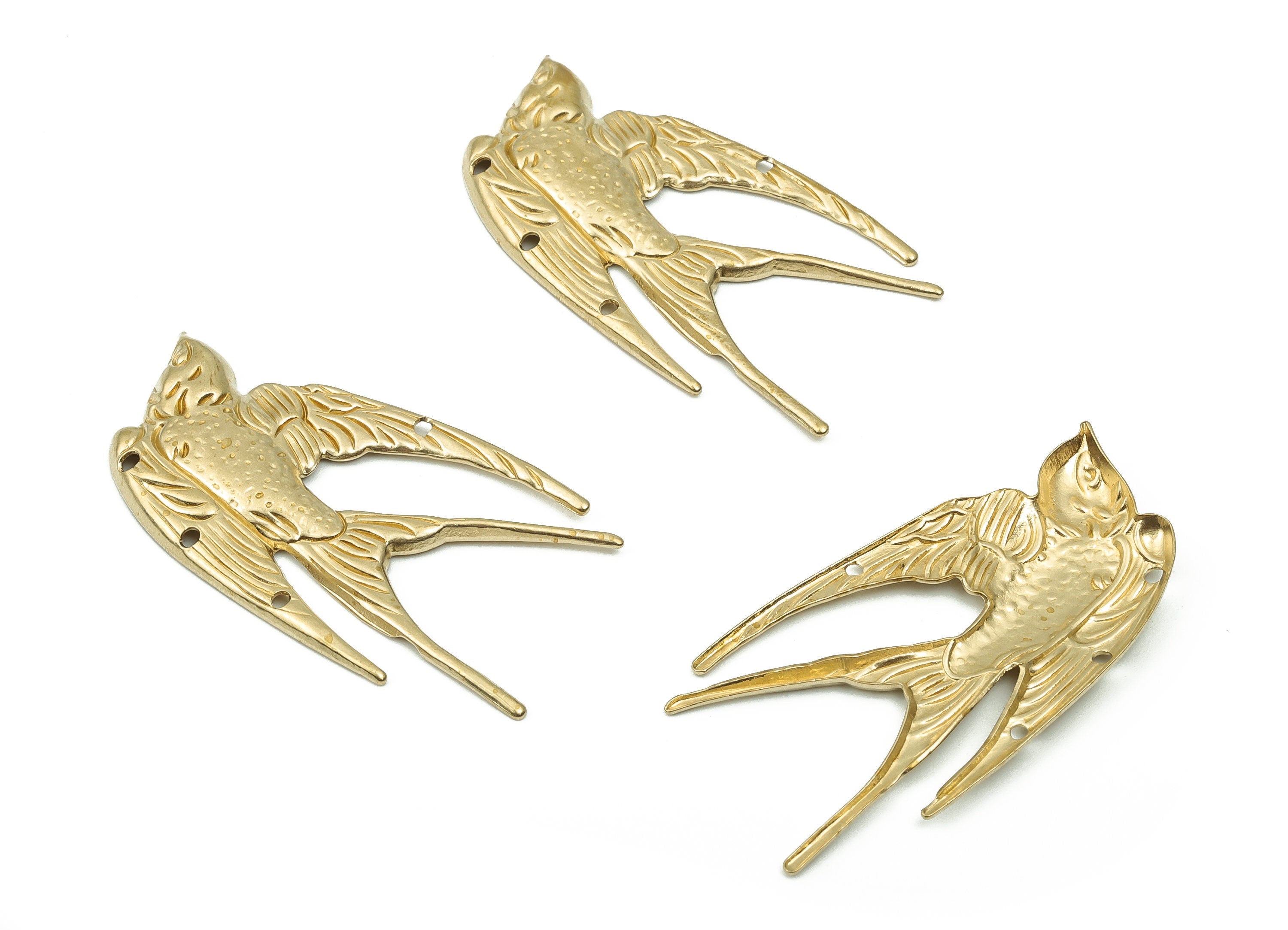 Brass Swallow Earring Connectors - Raw Brass Flying Bird Charms and Pendant - Jewelry Making Supplies - 39.55x22.38x1.86mm - PP4822 - DOMEDBAZAAR
