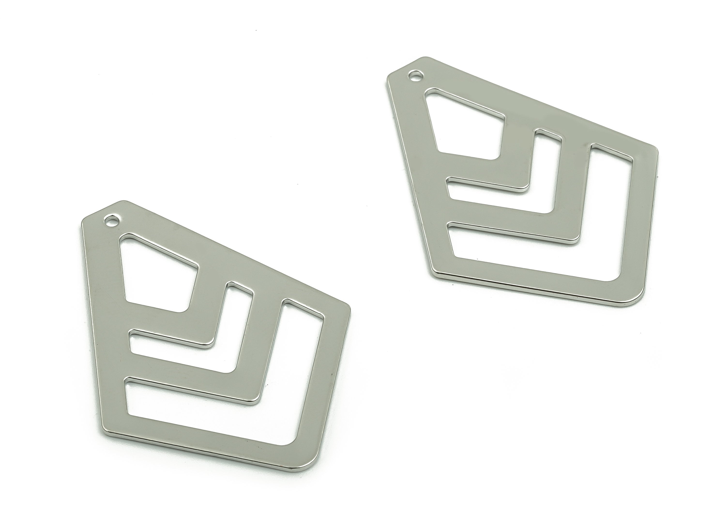 Brass Diamond Earring Charms - Diamond Geometric Pendant - Silver Tone Plated Brass - Jewelry Supplies - 40.08x28.98x0.82mm - PPM1926S - DOMEDBAZAAR