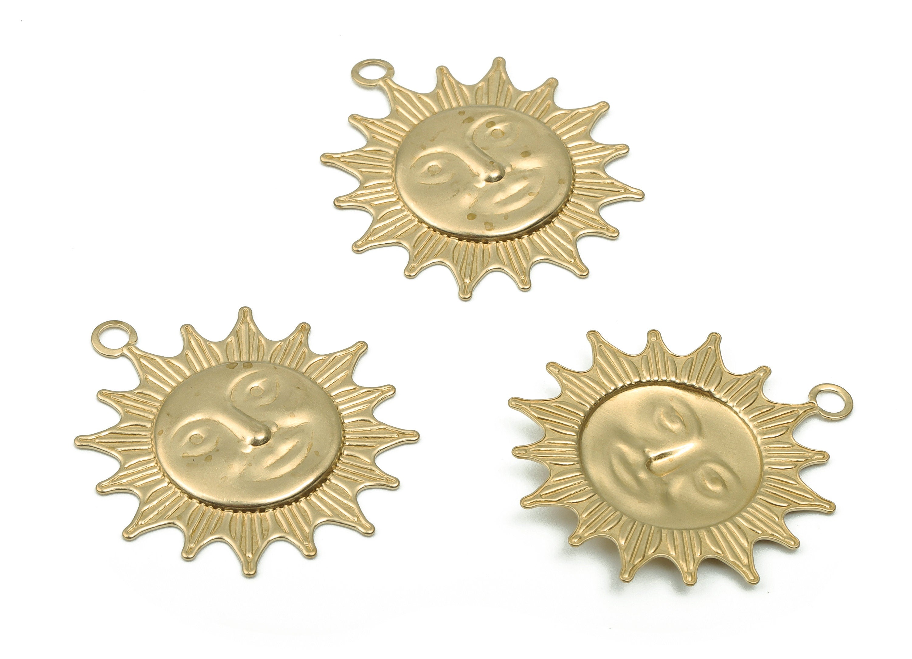 Brass Sun Earring Charms - Raw Brass Face Pendant - Round Sun Flares - DIY Jewelry Making Supplies - 31.8x28.73x1.6mm - PP4823 - DOMEDBAZAAR