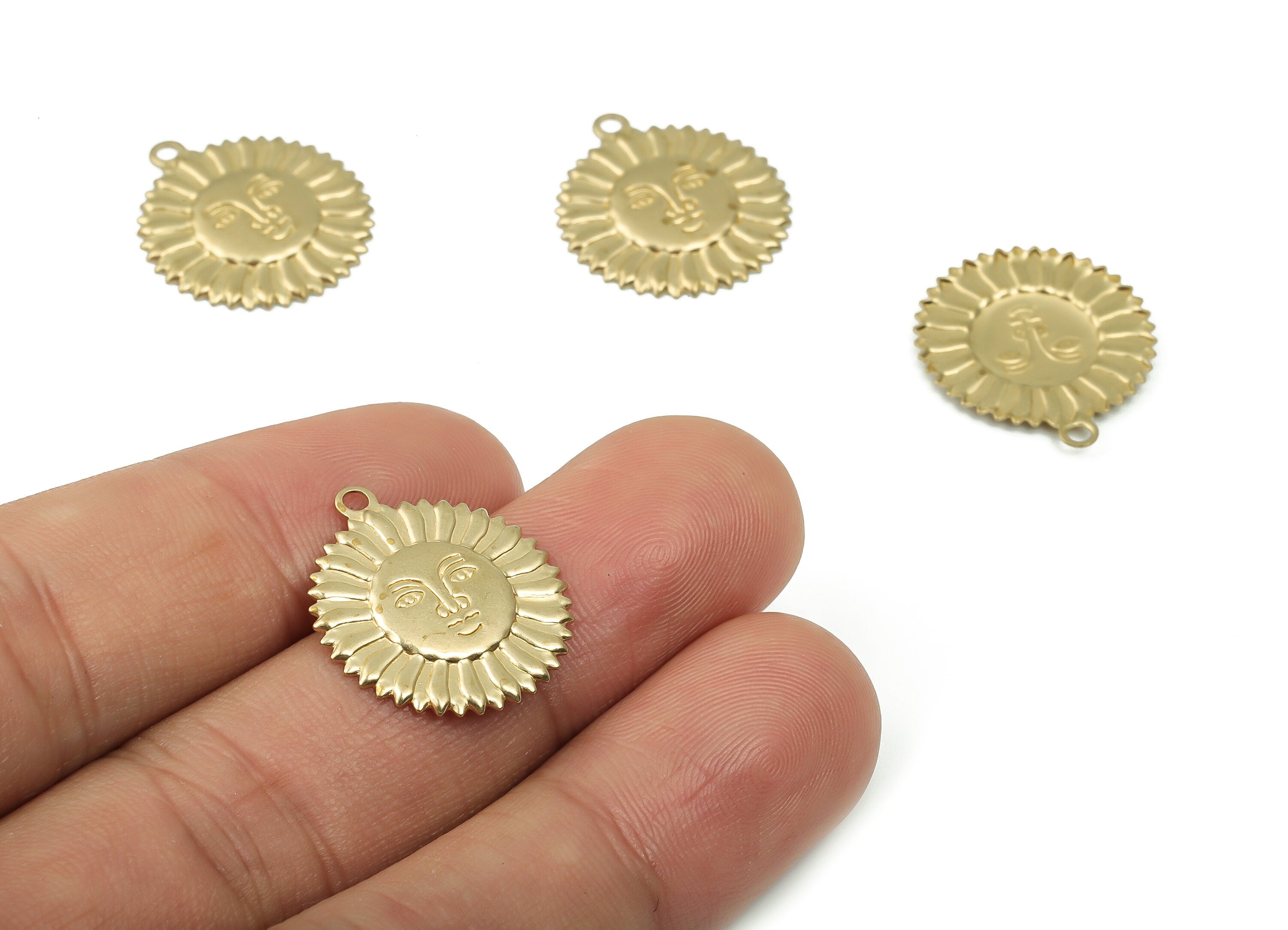 Brass Sun Earring Charms - Raw Brass Sun Flower Pendant - DIY Jewelry Making Supplies - 21.04x18.5x1.38mm - PP4824 - DOMEDBAZAAR