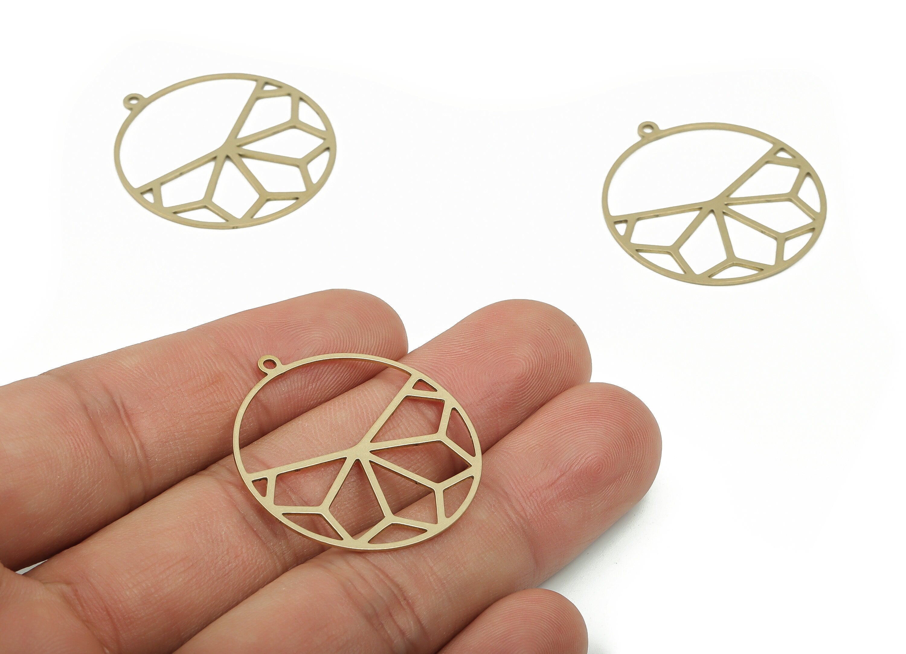 Brass Circle Flower Earring Charm - Raw Brass Flower Pendant Charm - Geometric shape earrings - Jewelry Supplies -32.43x29.94x0.64mm- PP4836 - DOMEDBAZAAR
