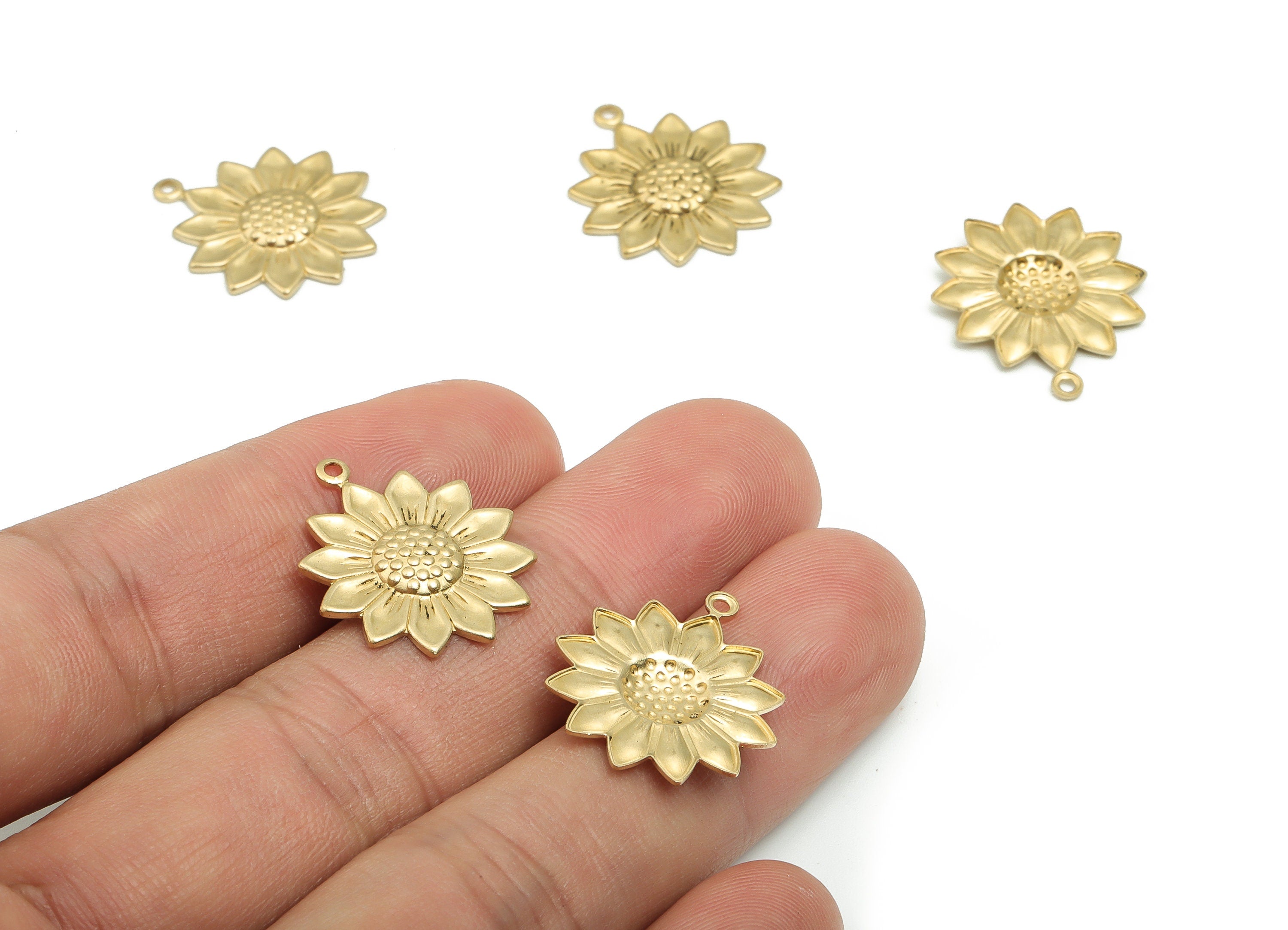 Brass Sunflower Earring Charms - Raw Brass Daisy Pendant - Jewelry Making Supplies - 21.63x18.16x1.93mm - PP4829 - DOMEDBAZAAR