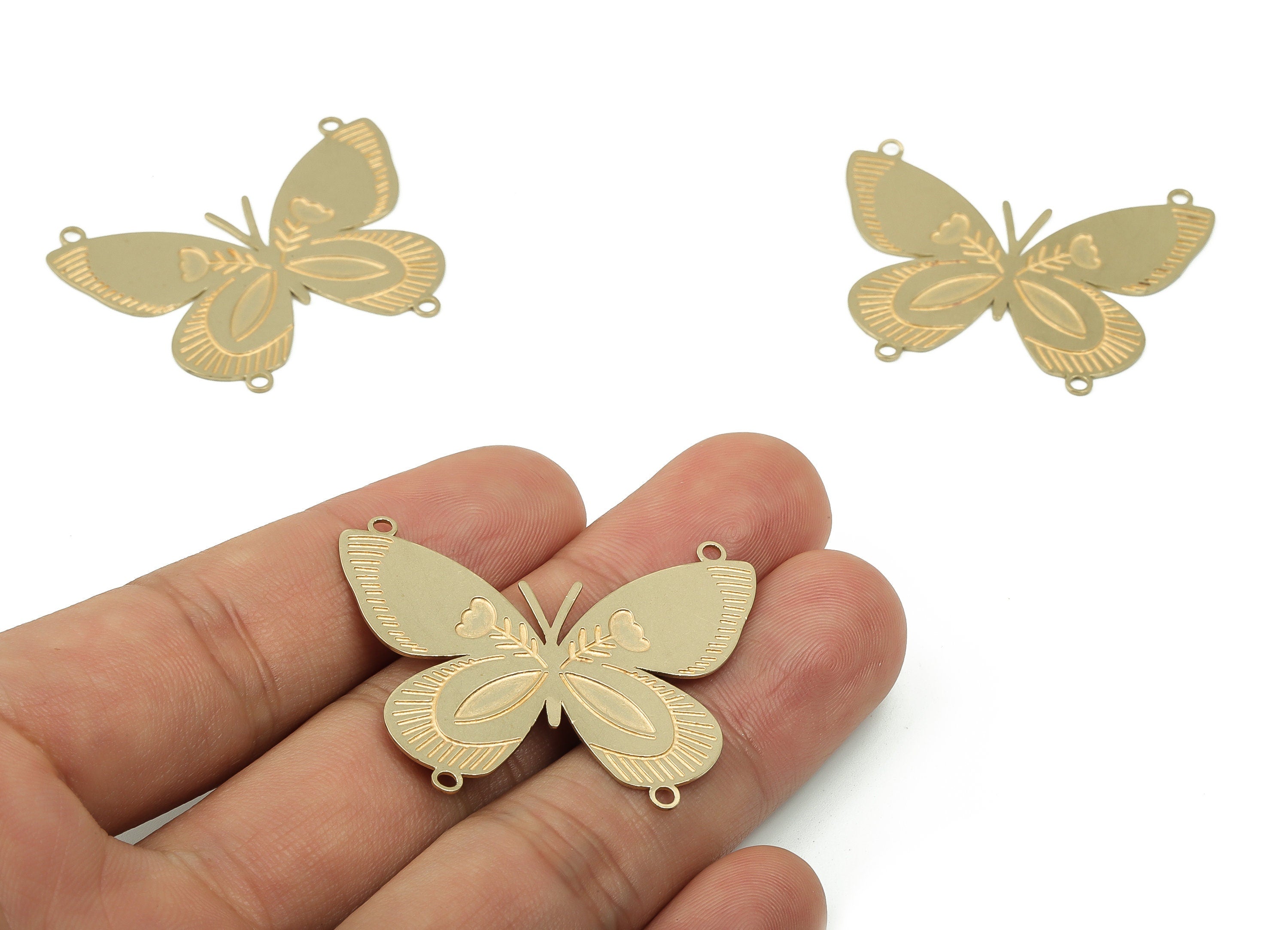 Brass Butterfly Earring Connectors - Raw Brass Flowers Charms and Pendant - DIY Jewelry Making Supplies - 39.86x32.63x0.66mm - PPA0046 - DOMEDBAZAAR