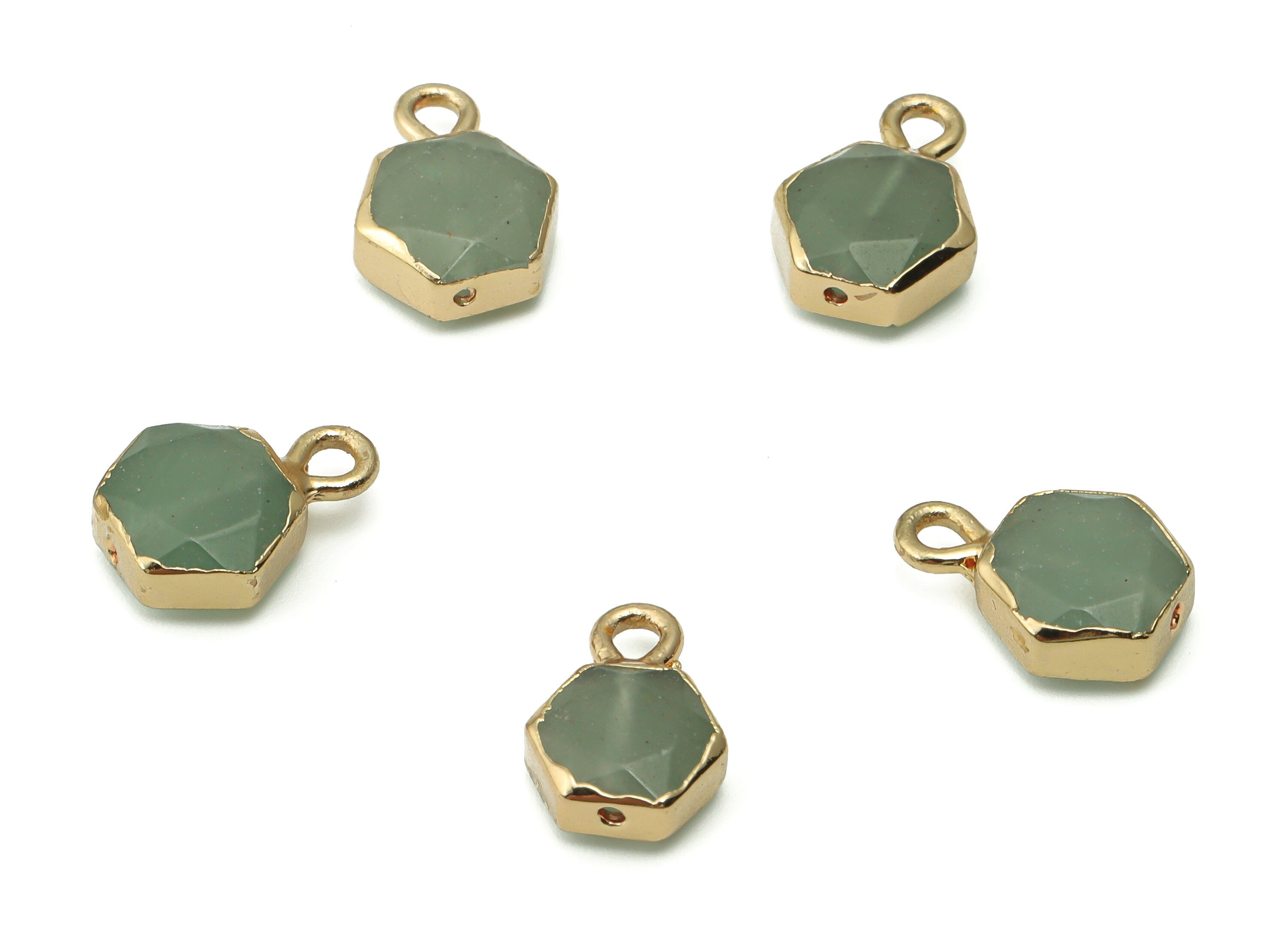 Aventurine Hexagon Charms - Brass Hexagon Pendant - Natural Stone - Gold Tone Plated Brass – Jewelry Supplies - 11.7x8.4x4mm – NS1545 - DOMEDBAZAAR