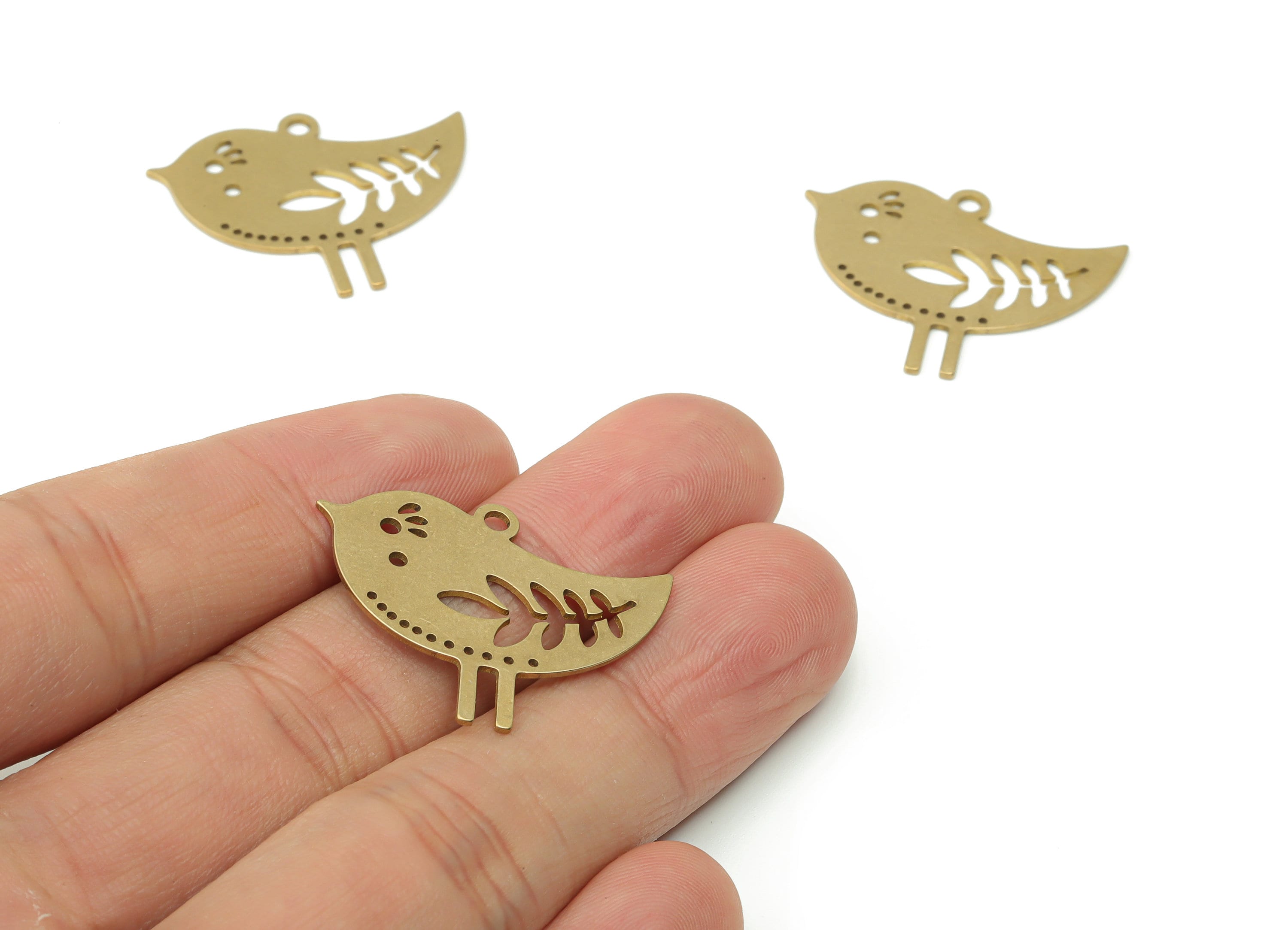 Brass Chick Branch Earring Charms - Raw Brass Branch Chick Pendant - Jewelry Making Supplies - 29.8x23.86x0.66mm - PPA0393 - DOMEDBAZAAR