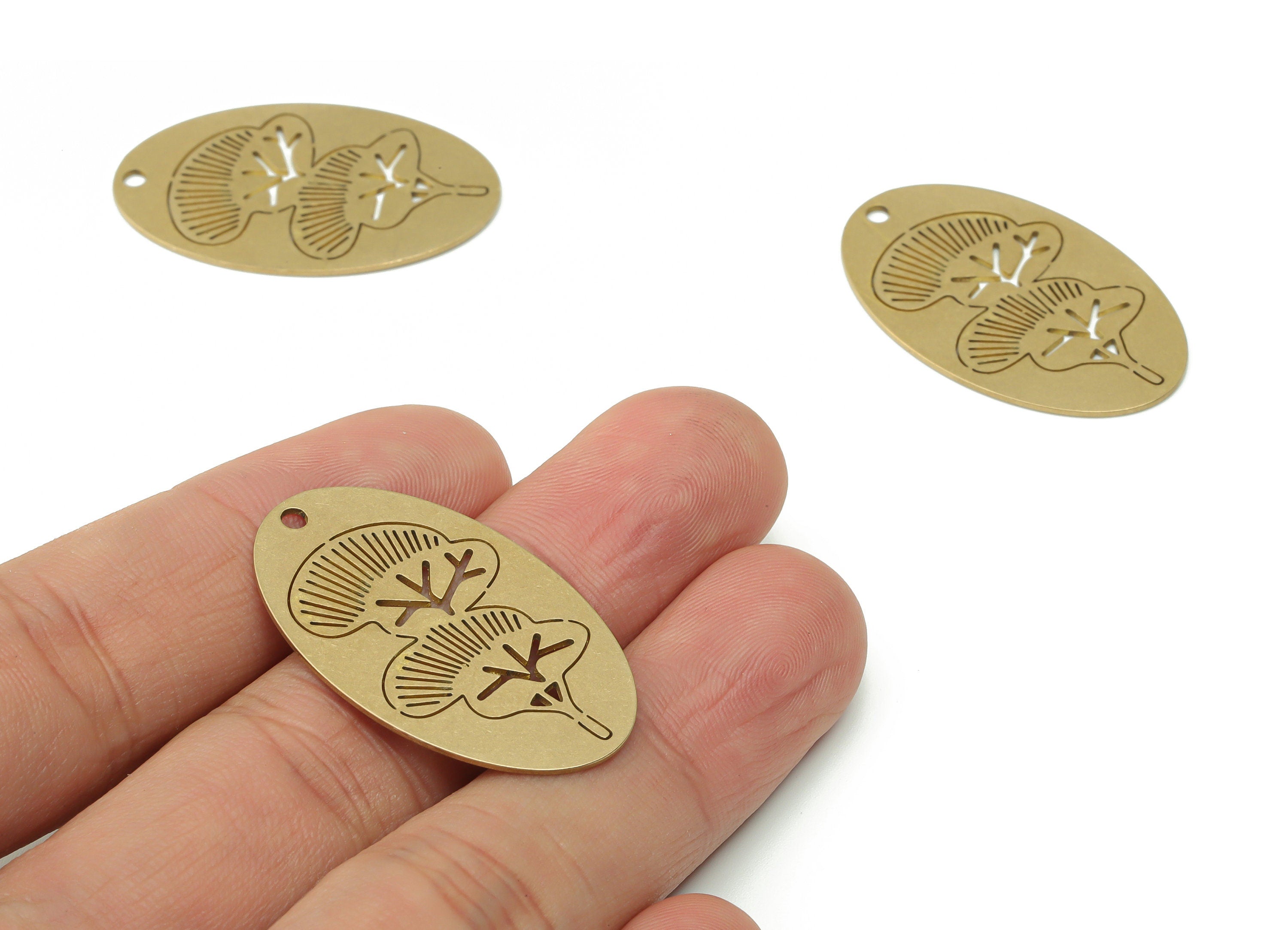 Brass Oval Gingko Leaf Earring Charms - Raw Brass Gingko Leaf Oval Pendant - DIY Jewelry Making Supplies - 34.83x21.53x0.65mm - PPA0358 - DOMEDBAZAAR