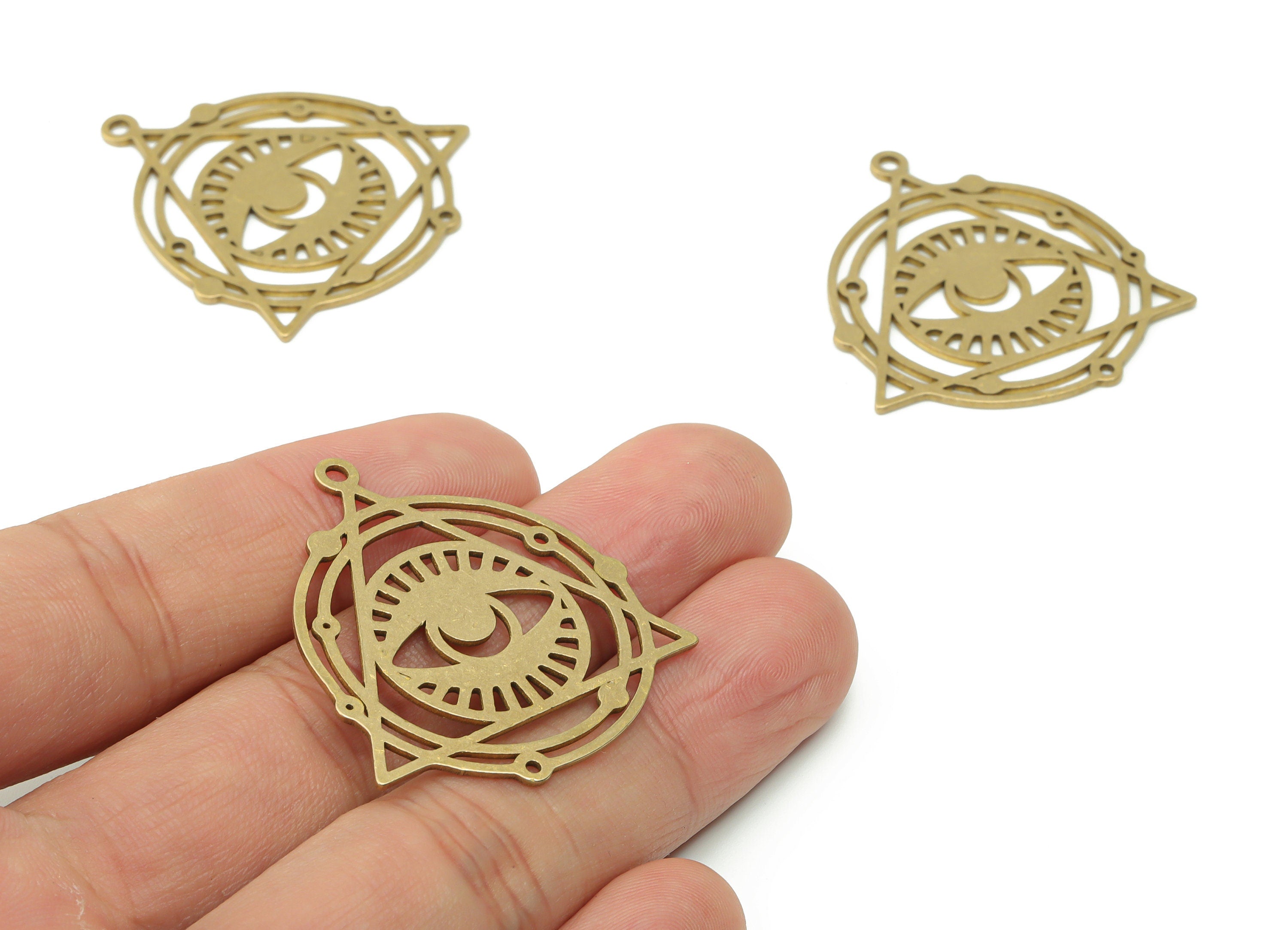Brass Universe Earring Charms - Raw Brass Triangle Round Eye Pendant - DIY Jewelry Making Supplies - 38.01x34.64x0.86mm - PPZ0087 - DOMEDBAZAAR