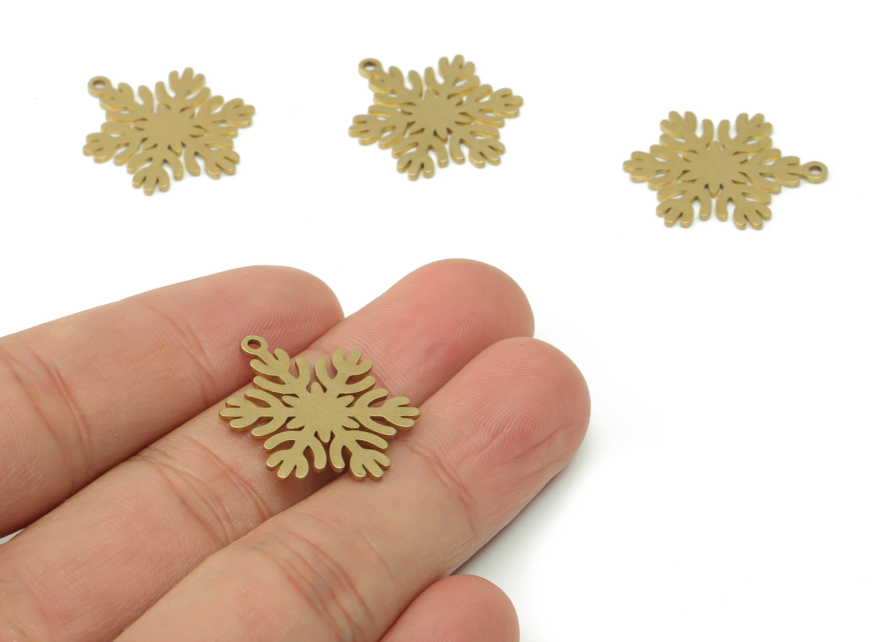 Brass Snowflake Earring Charms - Raw Brass Leaves Pendant - DIY Jewelry Making Supplies - 25.01x19.79x0.85mm - PPZ0099 - DOMEDBAZAAR