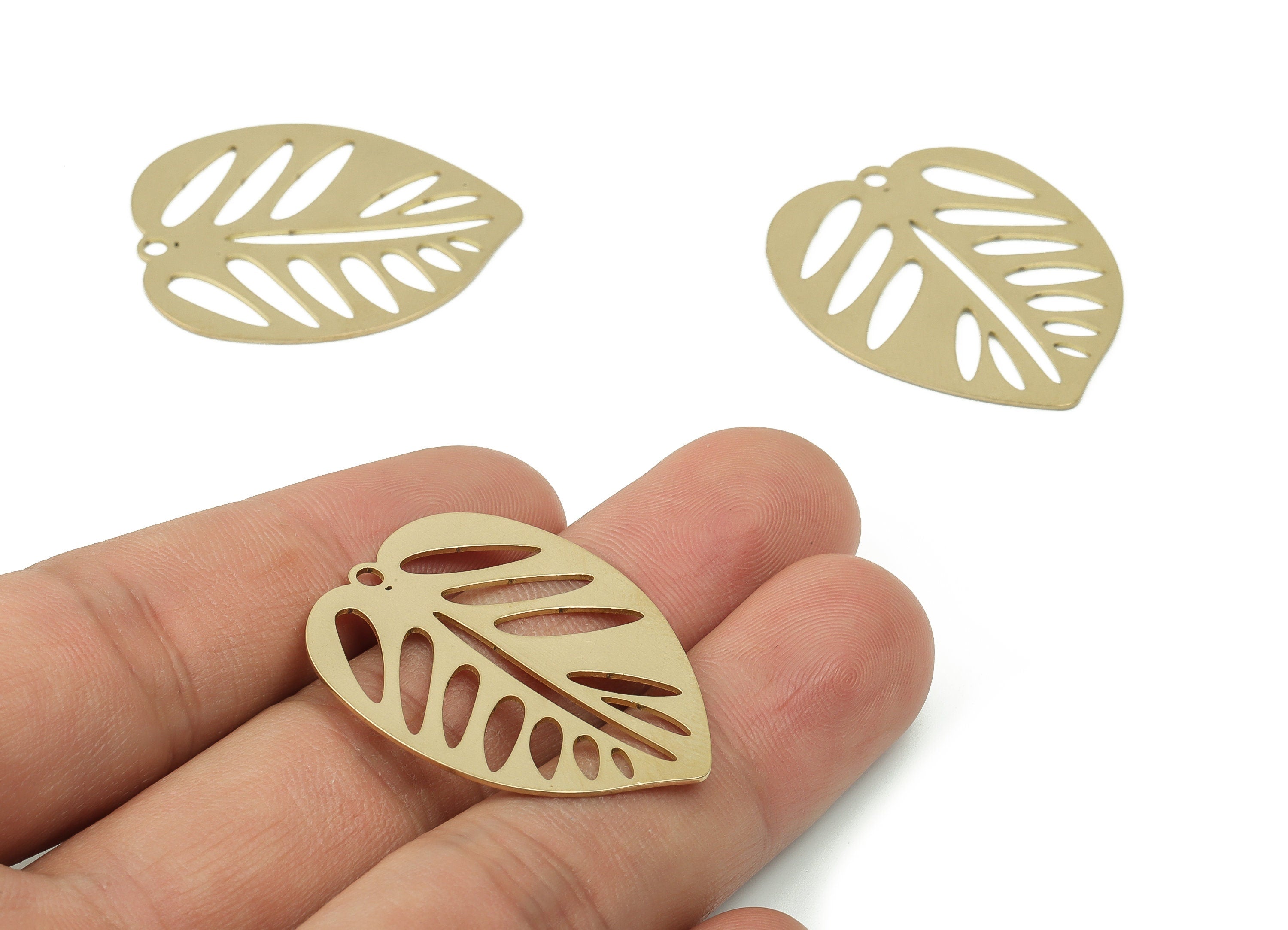 Brass Leaves Earring Charms - Raw Brass Leaf Pendant - DIY Jewelry Making Supplies - 34.33x28.37x0.58mm - PPA0058 - DOMEDBAZAAR