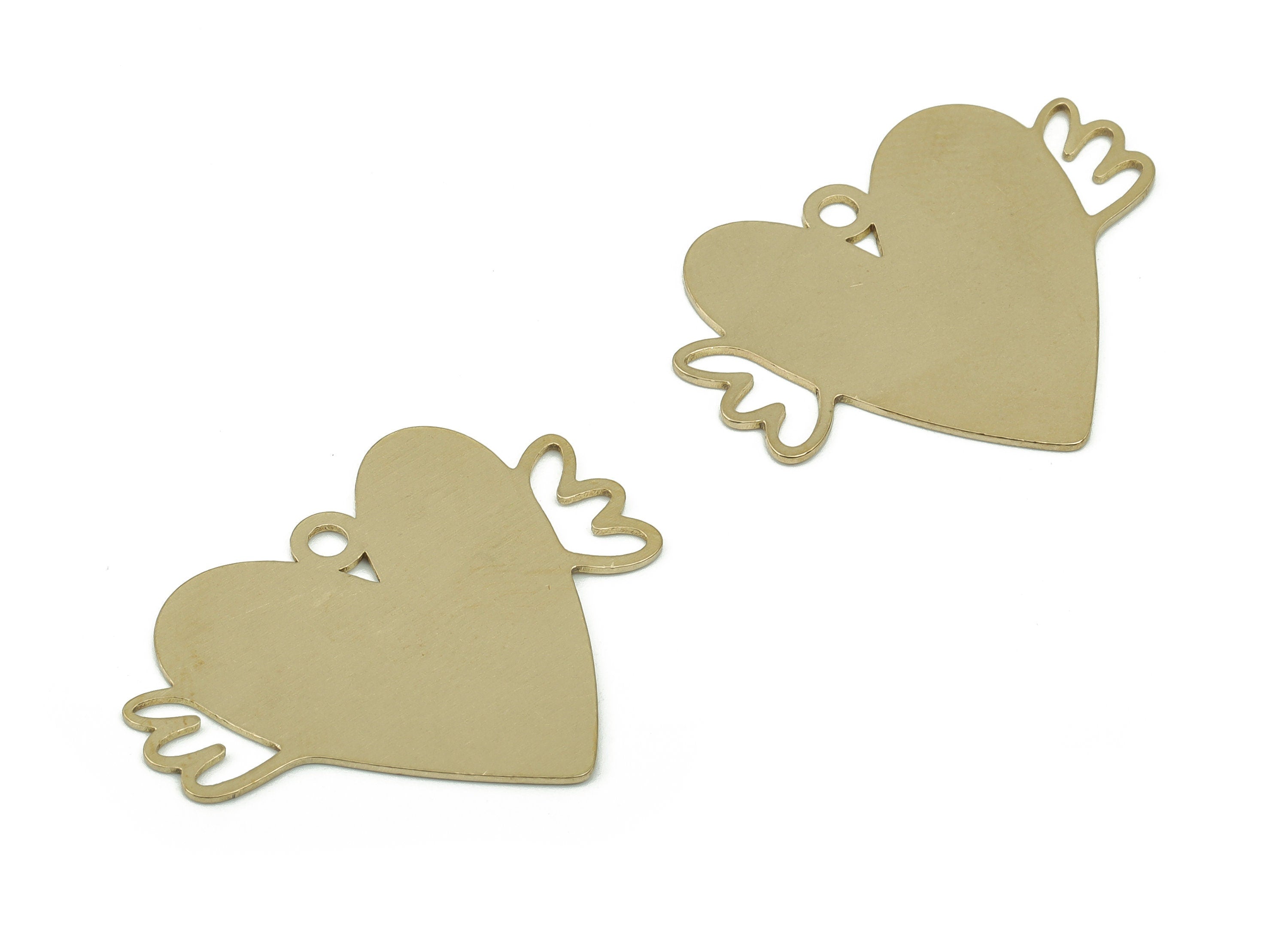 Personalized stamping blank - Brass Heart Earring Connectors - Raw Brass Wings Charms and Pendant - 29.58x23.19x0.64mm - PPA0137 - DOMEDBAZAAR