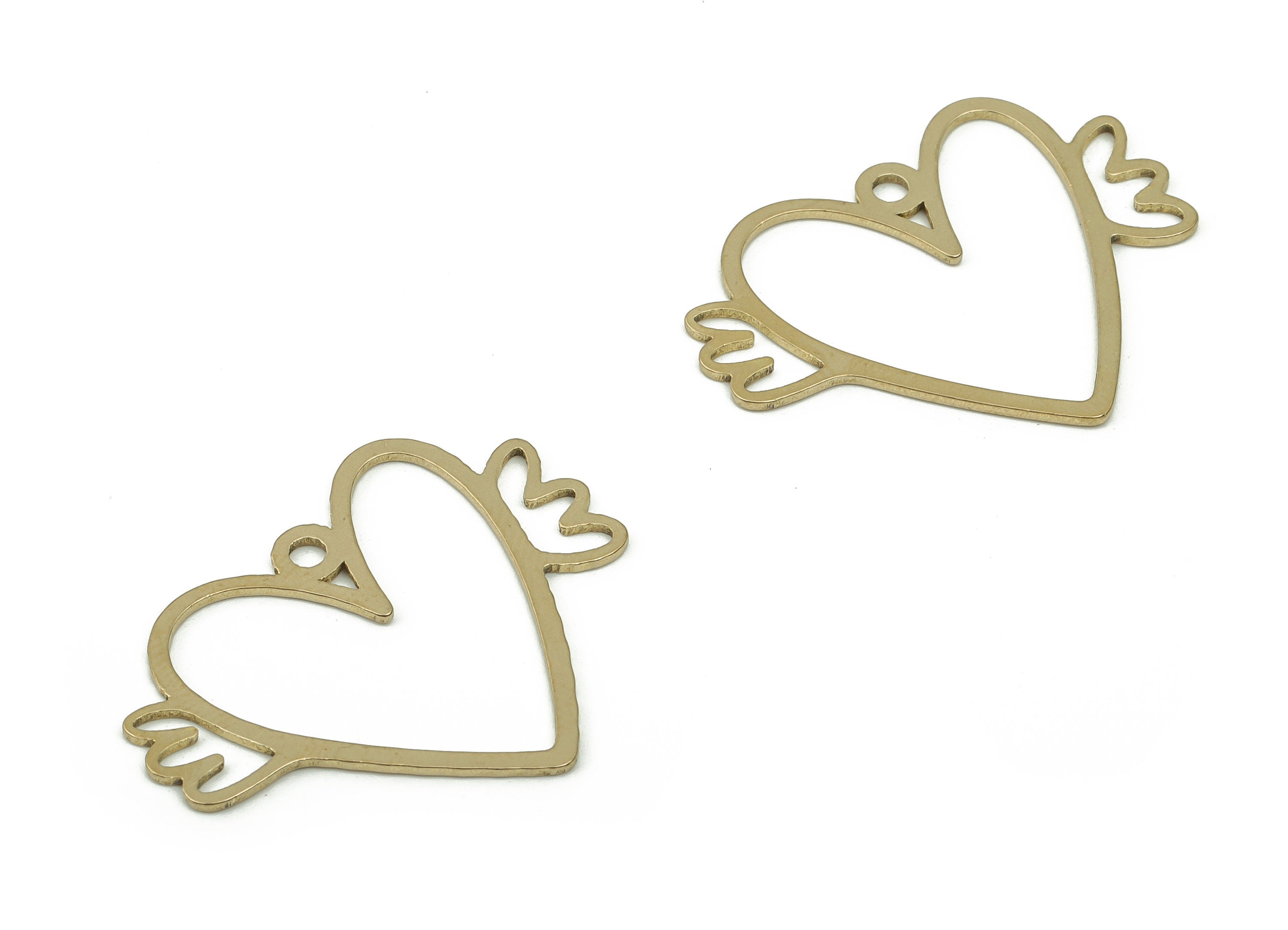 Brass Heart Earring Connectors - Raw Brass Wings Charms and Pendant - DIY Jewelry Making Supplies - 29.85x32.11x0.85mm - PPA0138 - DOMEDBAZAAR