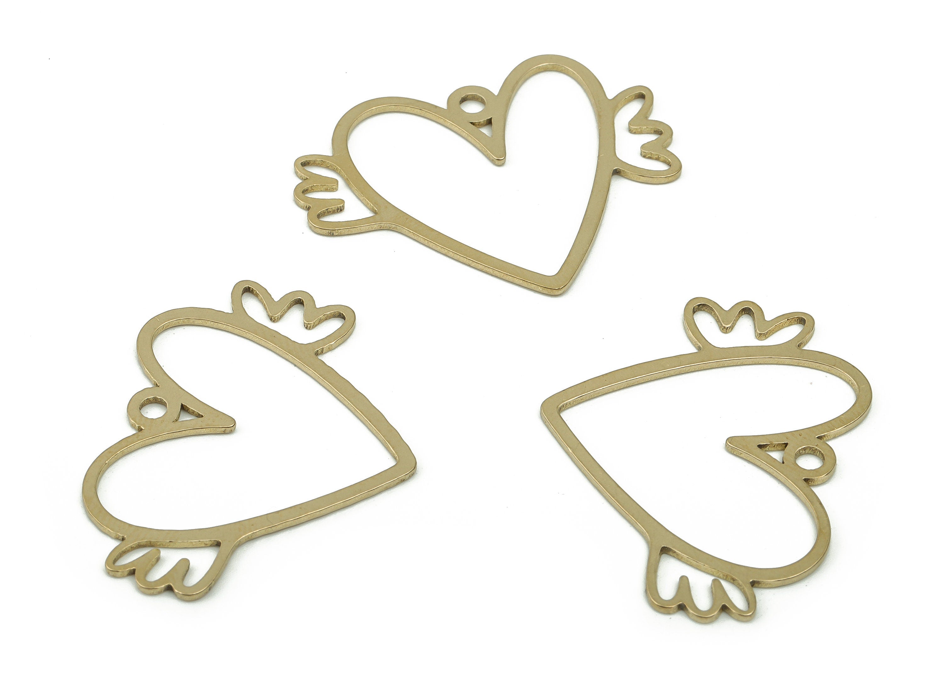 Brass Heart Earring Connectors - Raw Brass Wings Charms and Pendant - DIY Jewelry Making Supplies - 29.85x32.11x0.85mm - PPA0138 - DOMEDBAZAAR