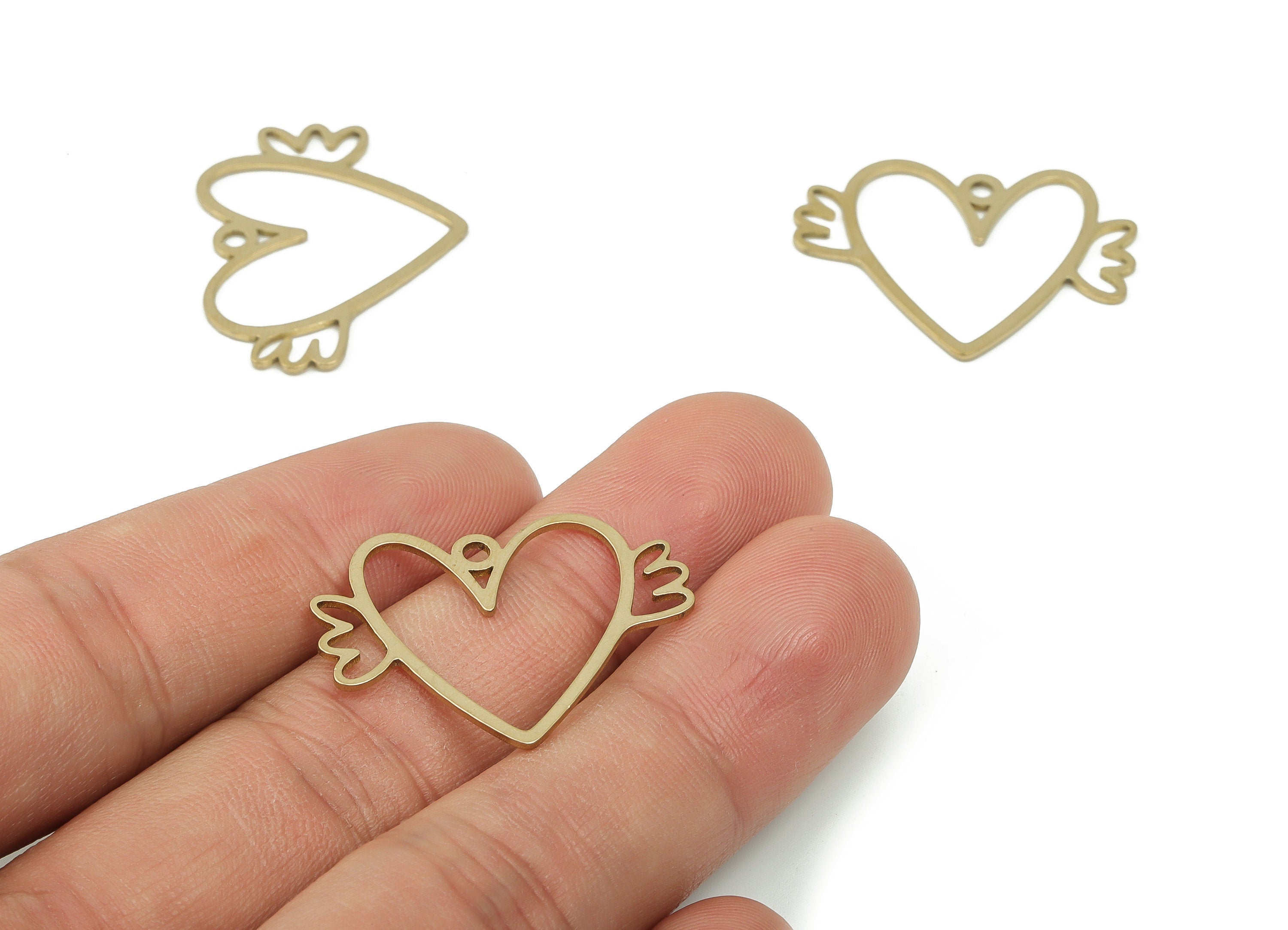 Brass Heart Earring Connectors - Raw Brass Wings Charms and Pendant - DIY Jewelry Making Supplies - 29.85x32.11x0.85mm - PPA0138 - DOMEDBAZAAR