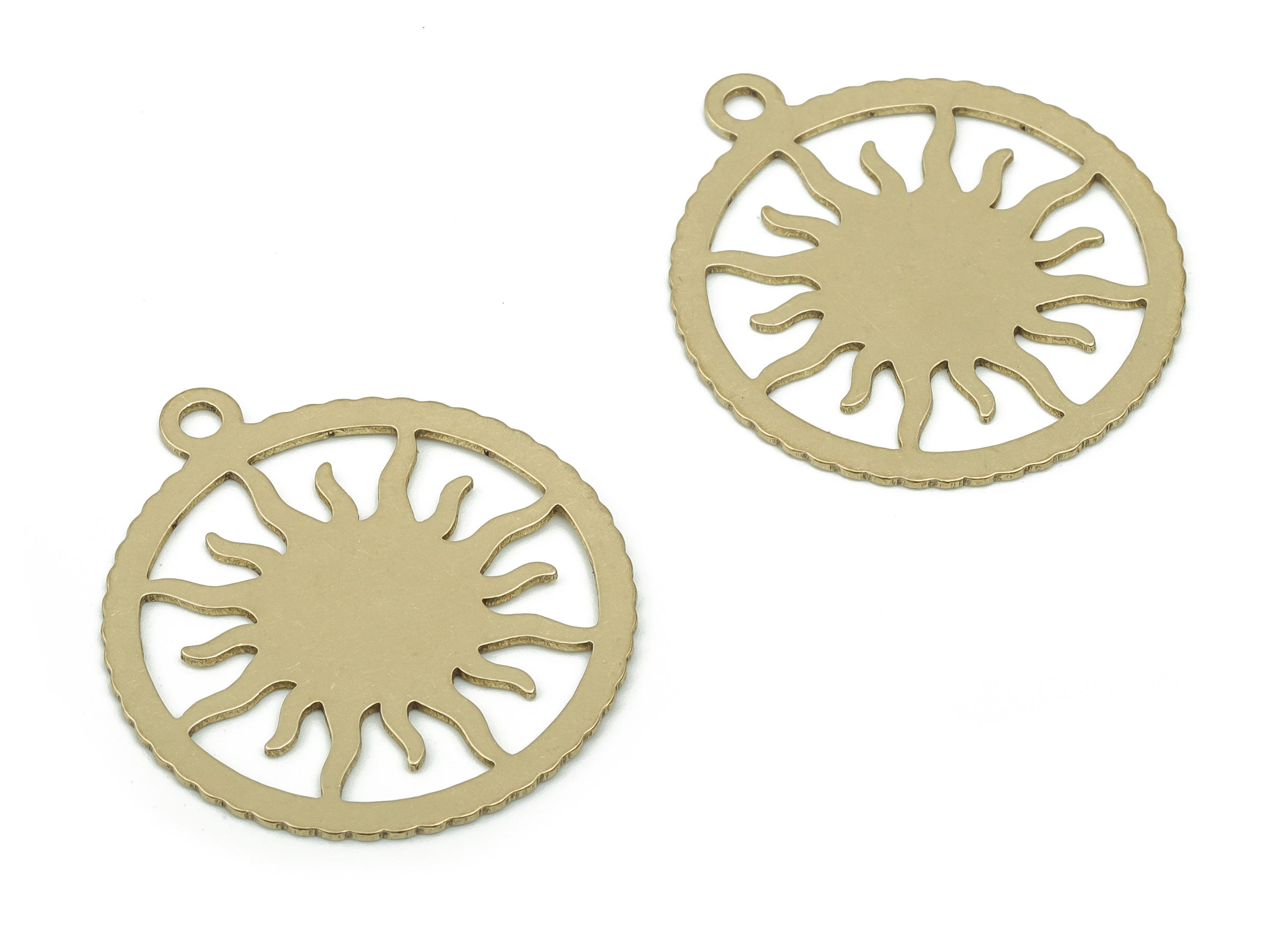 Brass Sun Earrings Charm - Raw Brass Sun Pendant Charms - Brass Circle Sun with Flares - Jewelry Making Supplies -28.55x25.15x0.6mm- PP4837 - DOMEDBAZAAR