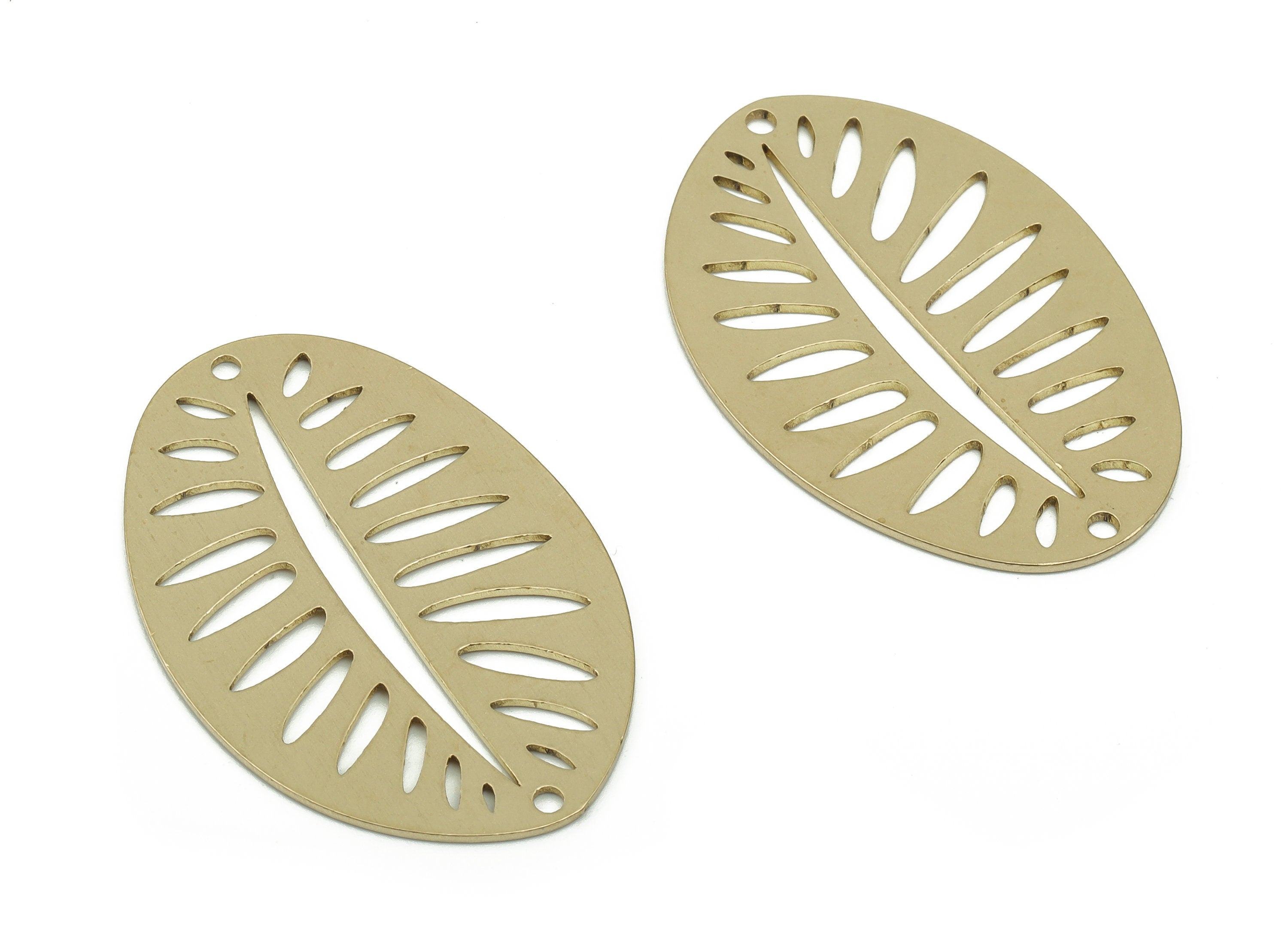 Brass Leaf Earring Connector - Raw Brass Oval Charms and Pendant - Laser Cut Charm - Jewelry Making Supplies - 34.78x23.33x0.69mm - PPA0057 - DOMEDBAZAAR