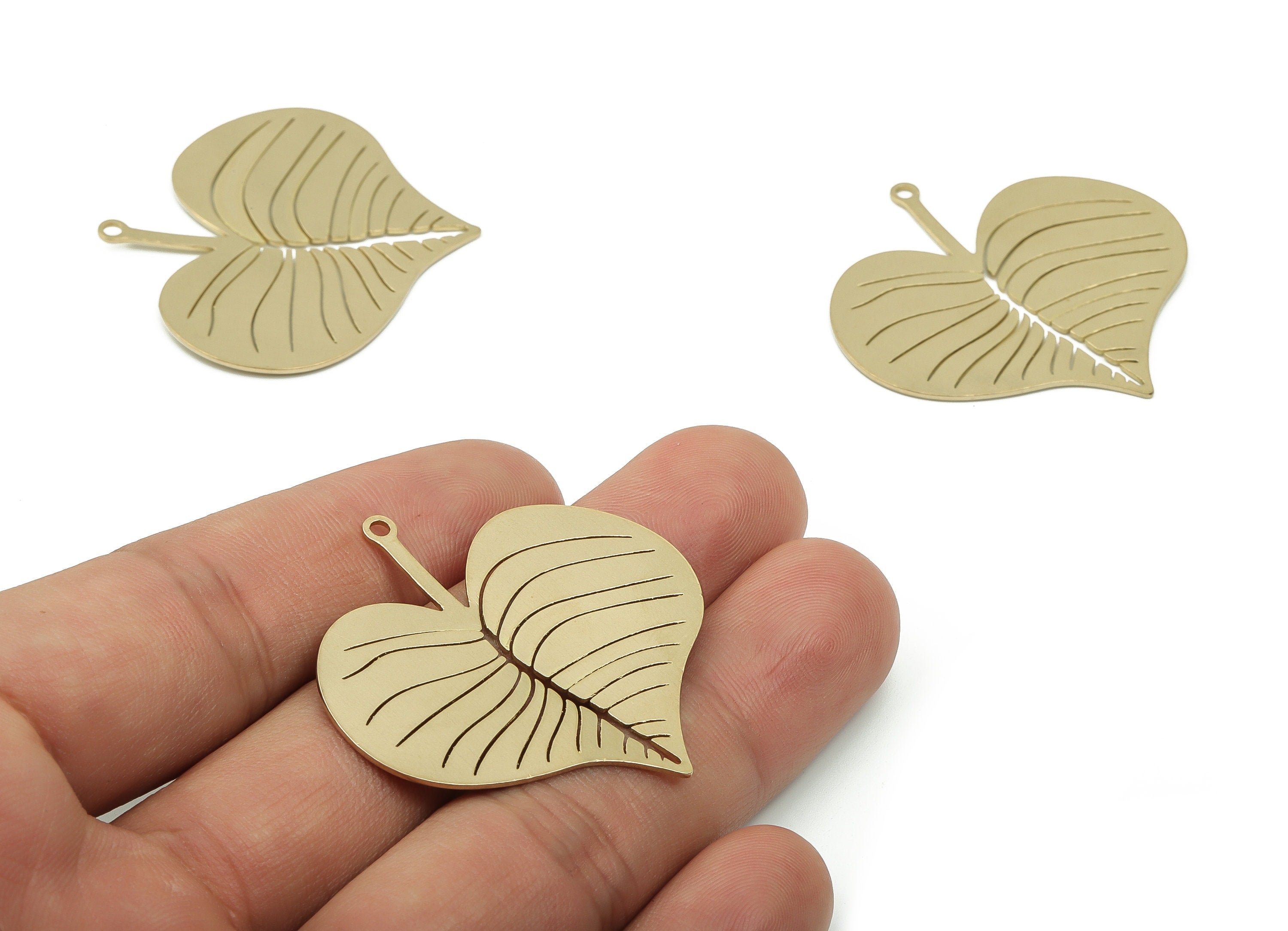 Brass Heart Leaf Earring Charms - Raw Brass Heart Leaf Pendant - DIY Jewelry Making Supplies - 39.91x39.17x0.67mm - PPA0040 - DOMEDBAZAAR