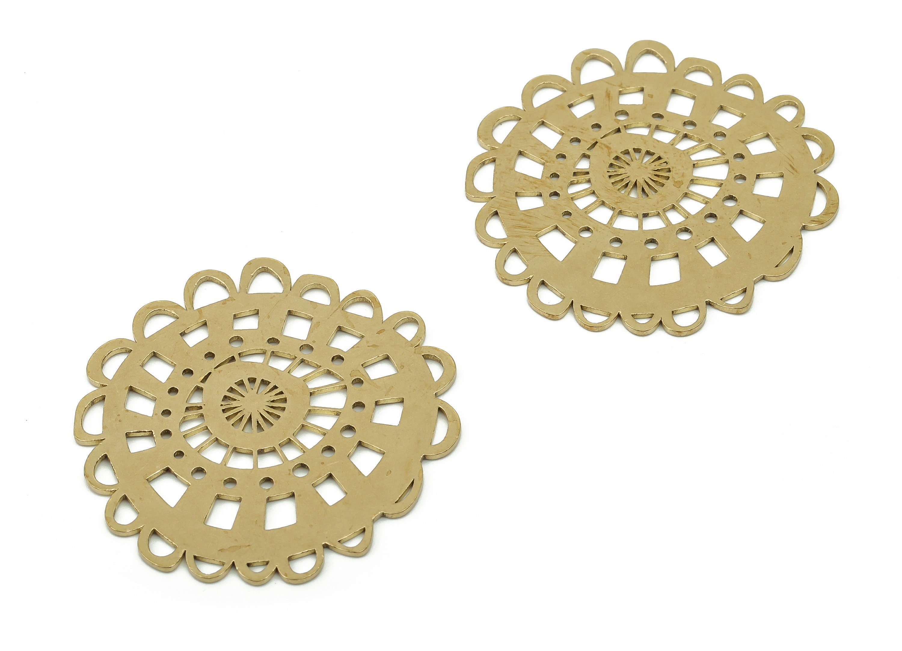 Raw Brass Flower Connector Charm - Brass Filigree Flower Charms - Filigree Findings - Jewelry Making Supplies -39.66x37.41x0.85mm- PPA0032 - DOMEDBAZAAR