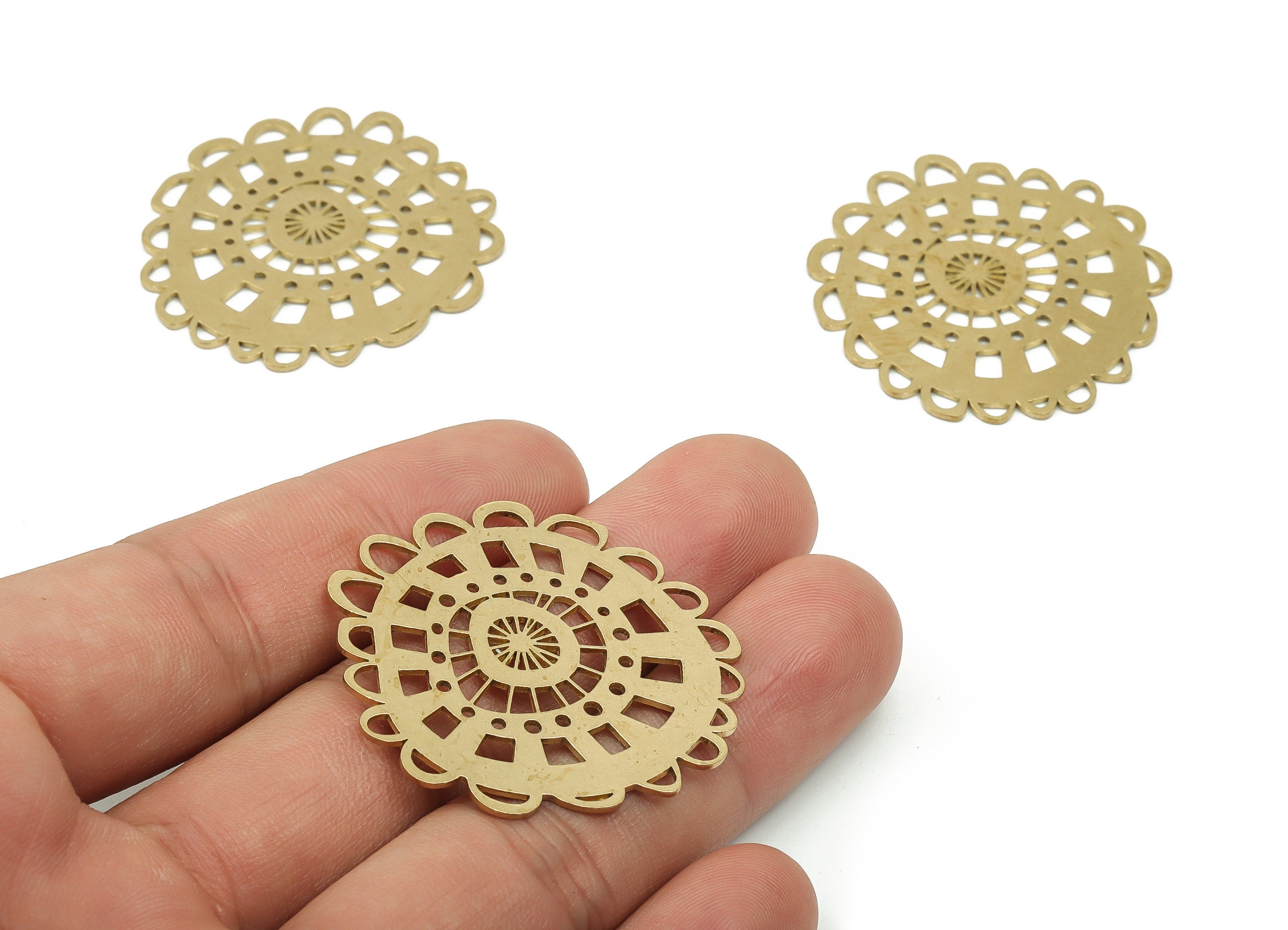 Raw Brass Flower Connector Charm - Brass Filigree Flower Charms - Filigree Findings - Jewelry Making Supplies -39.66x37.41x0.85mm- PPA0032 - DOMEDBAZAAR