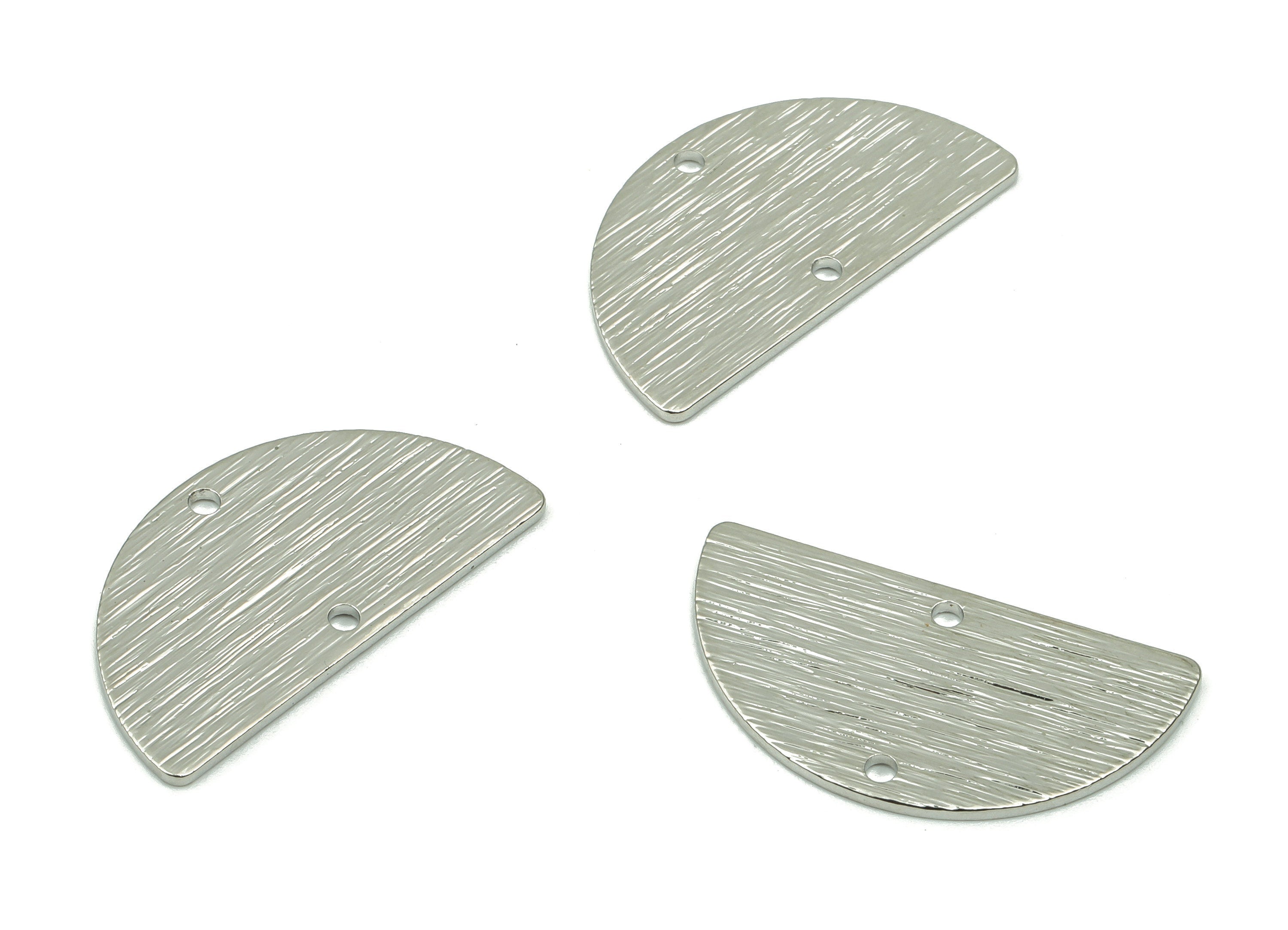 Brass Textured Half Moon Earring Connectors - Silver Textured Semicircle Charms - Silver Tone Plated Brass - 24.5x13.18x0.88mm - PP1758S - DOMEDBAZAAR