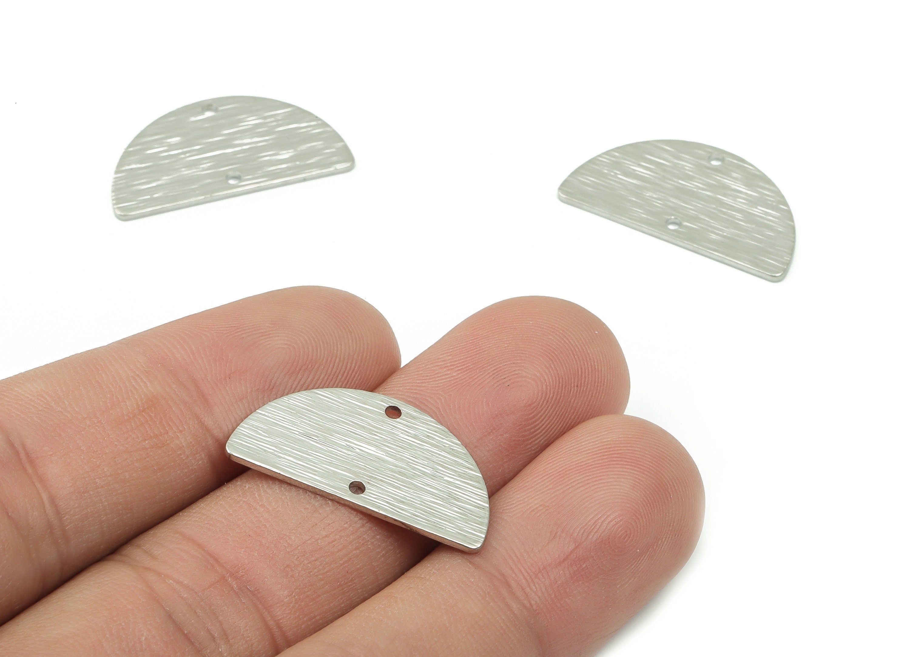 Brass Textured Half Moon Earring Connectors - Silver Textured Semicircle Charms - Silver Tone Plated Brass - 24.5x13.18x0.88mm - PP1758S - DOMEDBAZAAR