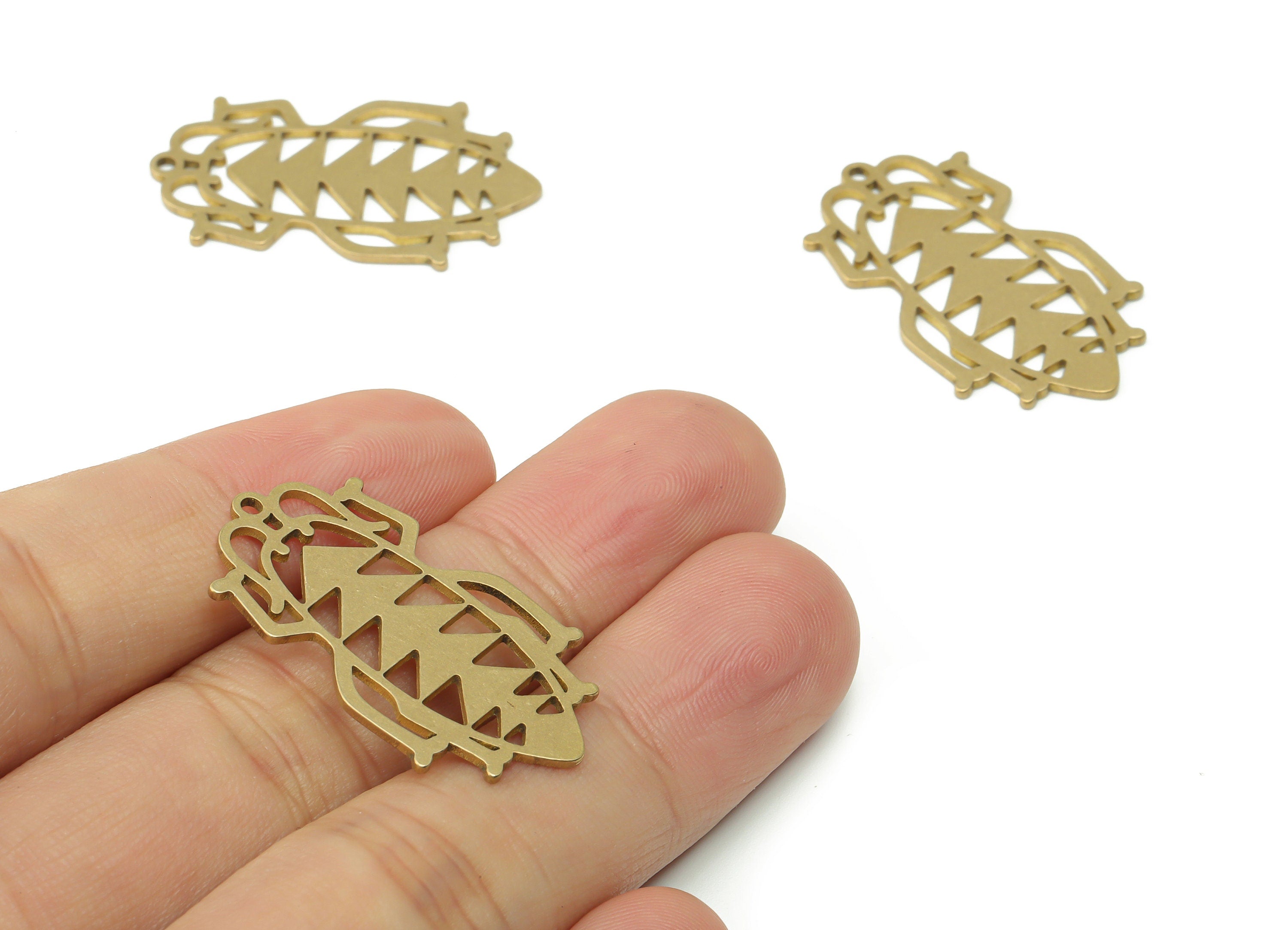 Brass Insect Grasshopper Earring Charms - Raw Brass Triangles Insect Pendant - DIY Jewelry Making Supplies - 33.09x19.86x0.86mm - PPA0510 - DOMEDBAZAAR