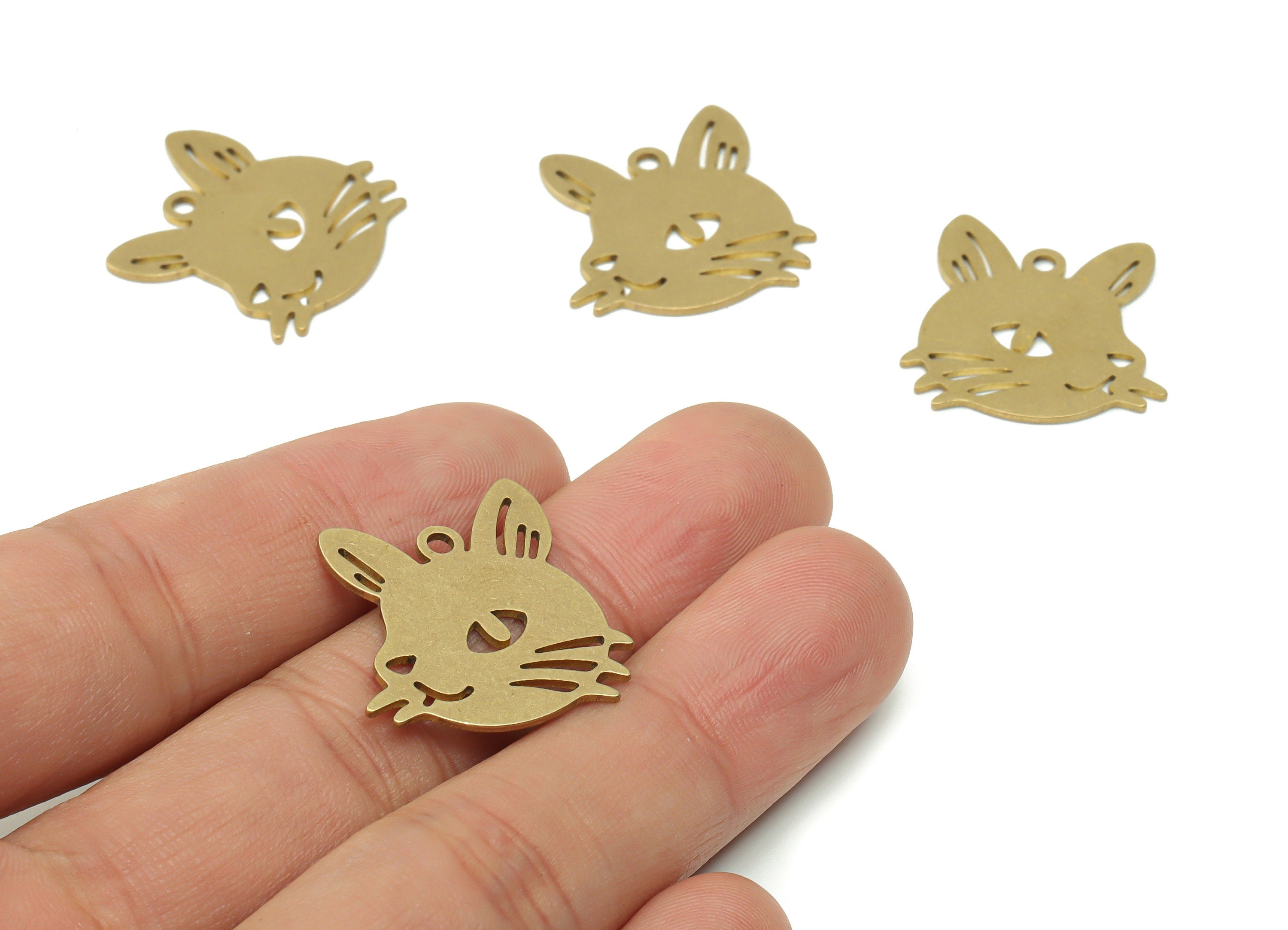 Brass Rabbit Earring Charms - Raw Brass Animal Pendant - Jewelry Making Supplies - 23.47x23.19x0.87mm - PPZ0057 - DOMEDBAZAAR
